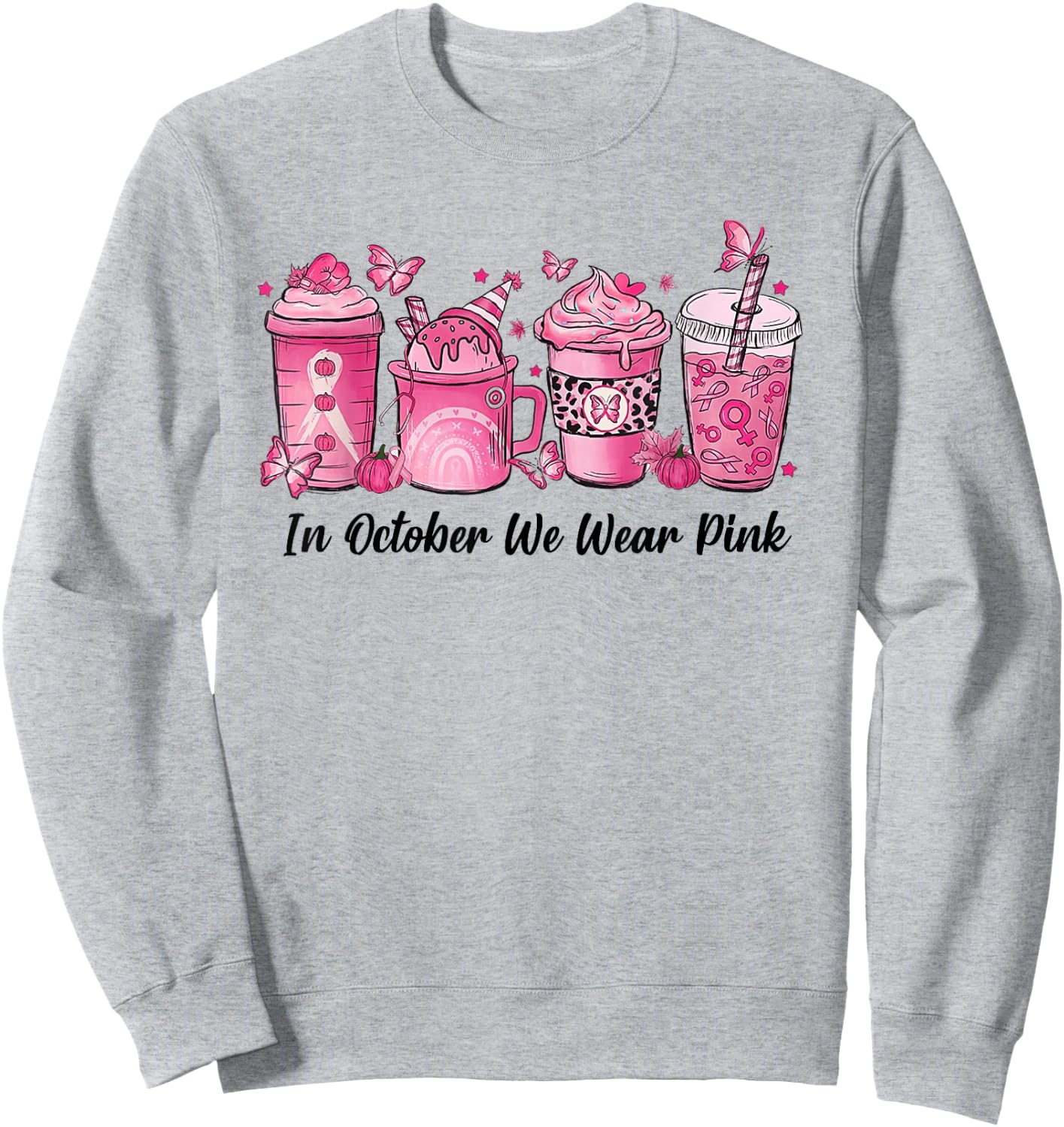 In October We Wear Pink Leopard Breast Cancer Coffee Sweatshirt - Sweatshirt | Ash