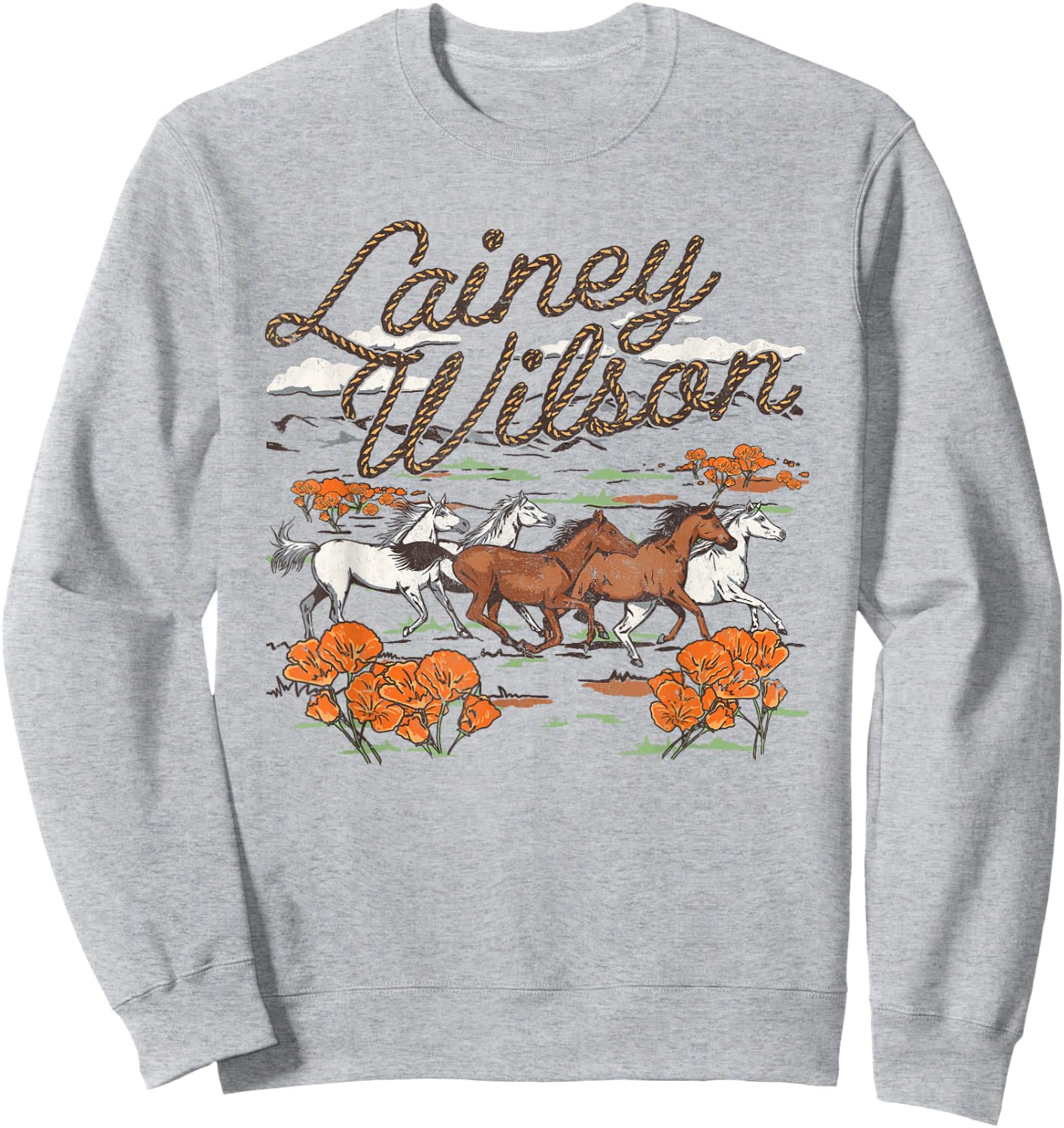 Lainey Wilson Official Wild Horses , -Adults, Grey, Small, Short Sleeve, Regular Fit, Cotton Blend Sweatshirt - Sweatshirt | Ash