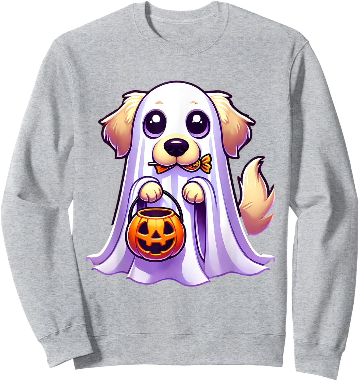 Golden Retriever Ghost Halloween Dog Men Women Kids Sweatshirt - Sweatshirt | Ash
