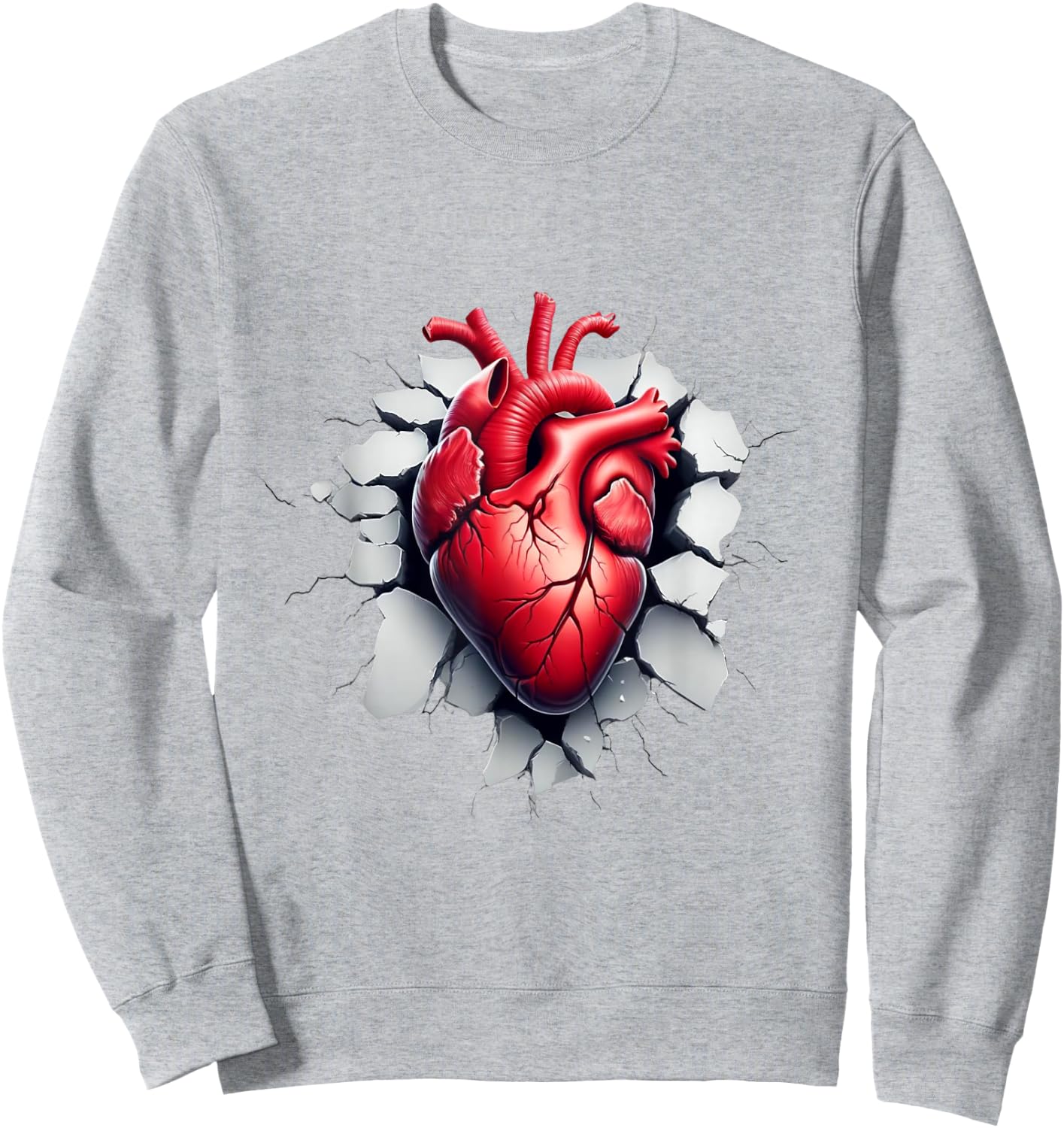 Breaking Through: Realistic Heart Shirt Anatomy Graphic Sweatshirt - Sweatshirt | Ash