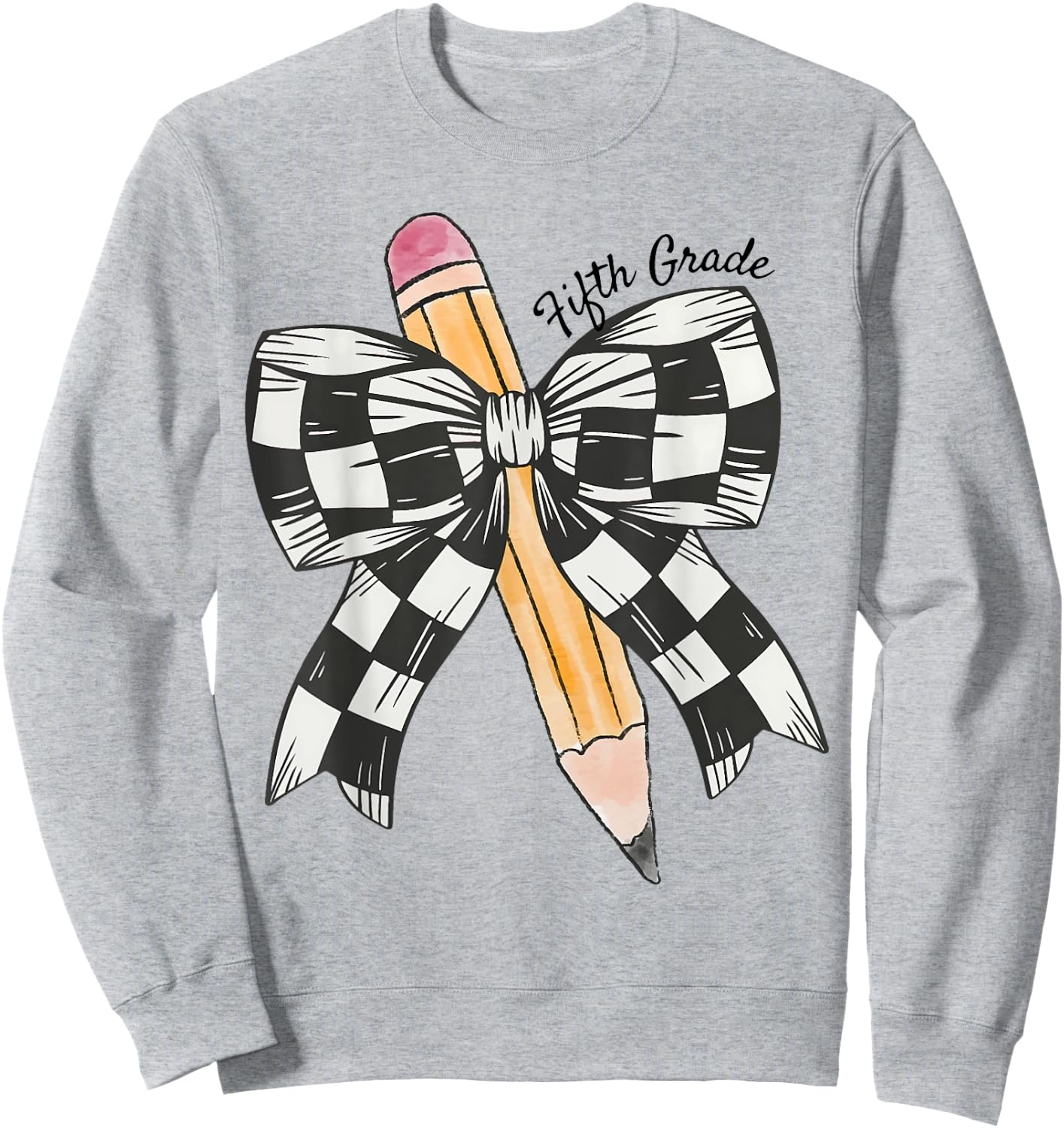 Coquette Pencil Bow Fifth Grade Teacher Kids Back To School Sweatshirt - Sweatshirt | Ash