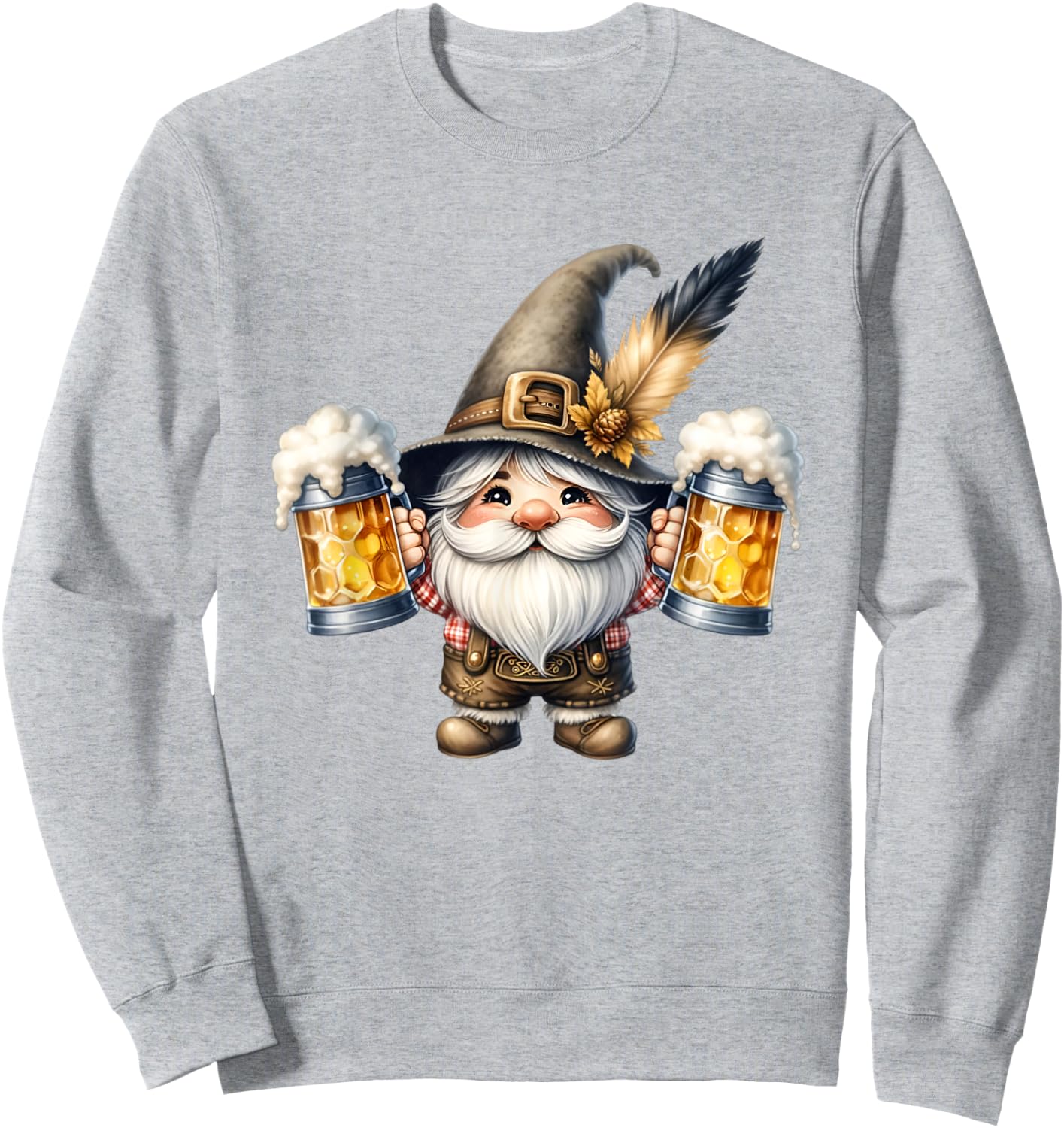 Funny Oktoberfest Graphic And Men German Gnome Sweatshirt - Sweatshirt | Ash