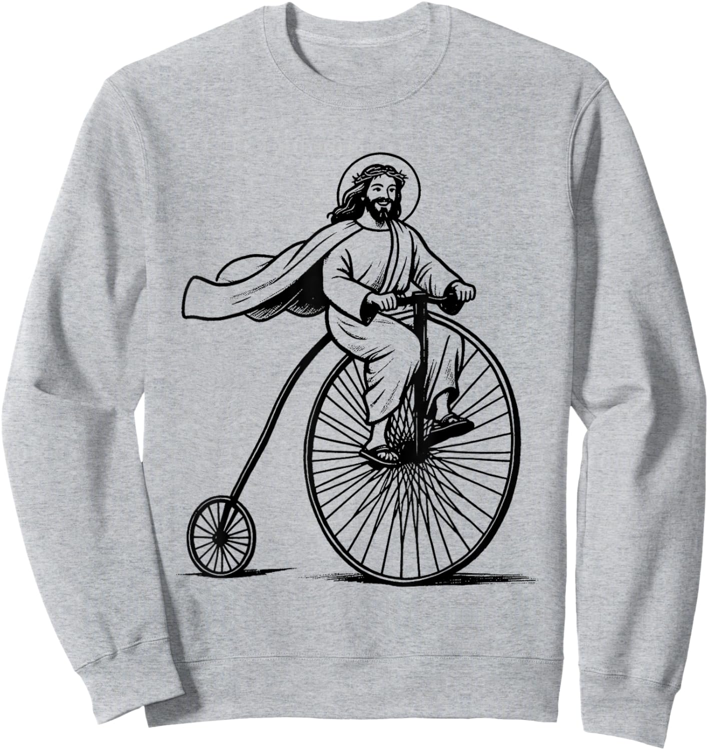 Jesus Penny-Farthing Bicycle - Funny Christian Religious Sweatshirt - Sweatshirt | Ash