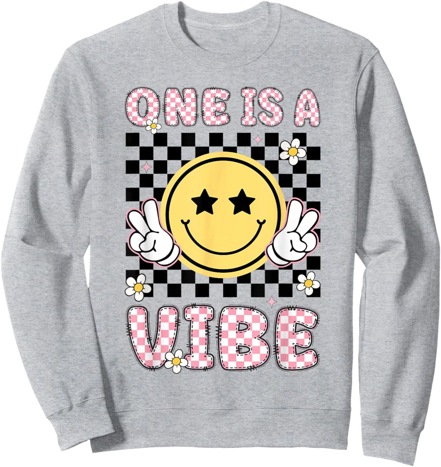 One Is A Vibe 1 Years Old Groovy 1st Birthday Kid Girl Sweatshirt - Sweatshirt | Ash
