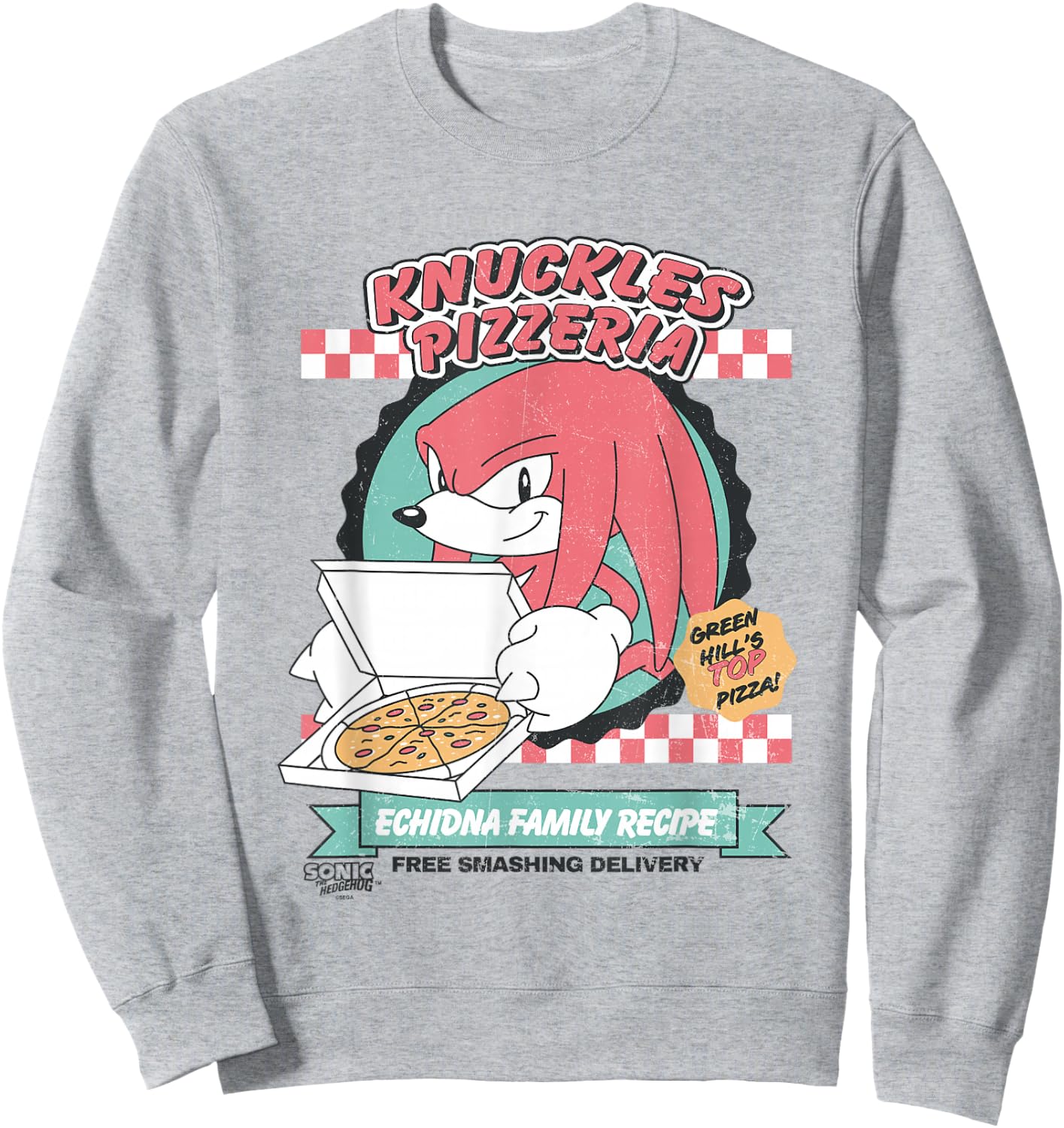 Sonic The Hedgehog Knuckles Pizzeria Vintage Restaurant Ad Sweatshirt - Sweatshirt | Ash