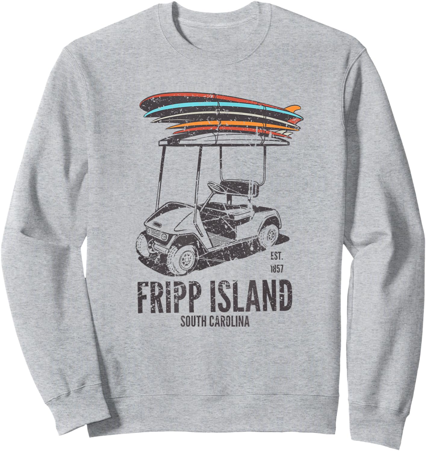 Fripp Island South Carolina Golf Cart Surfer - Lowcountry SC Sweatshirt - Sweatshirt | Ash