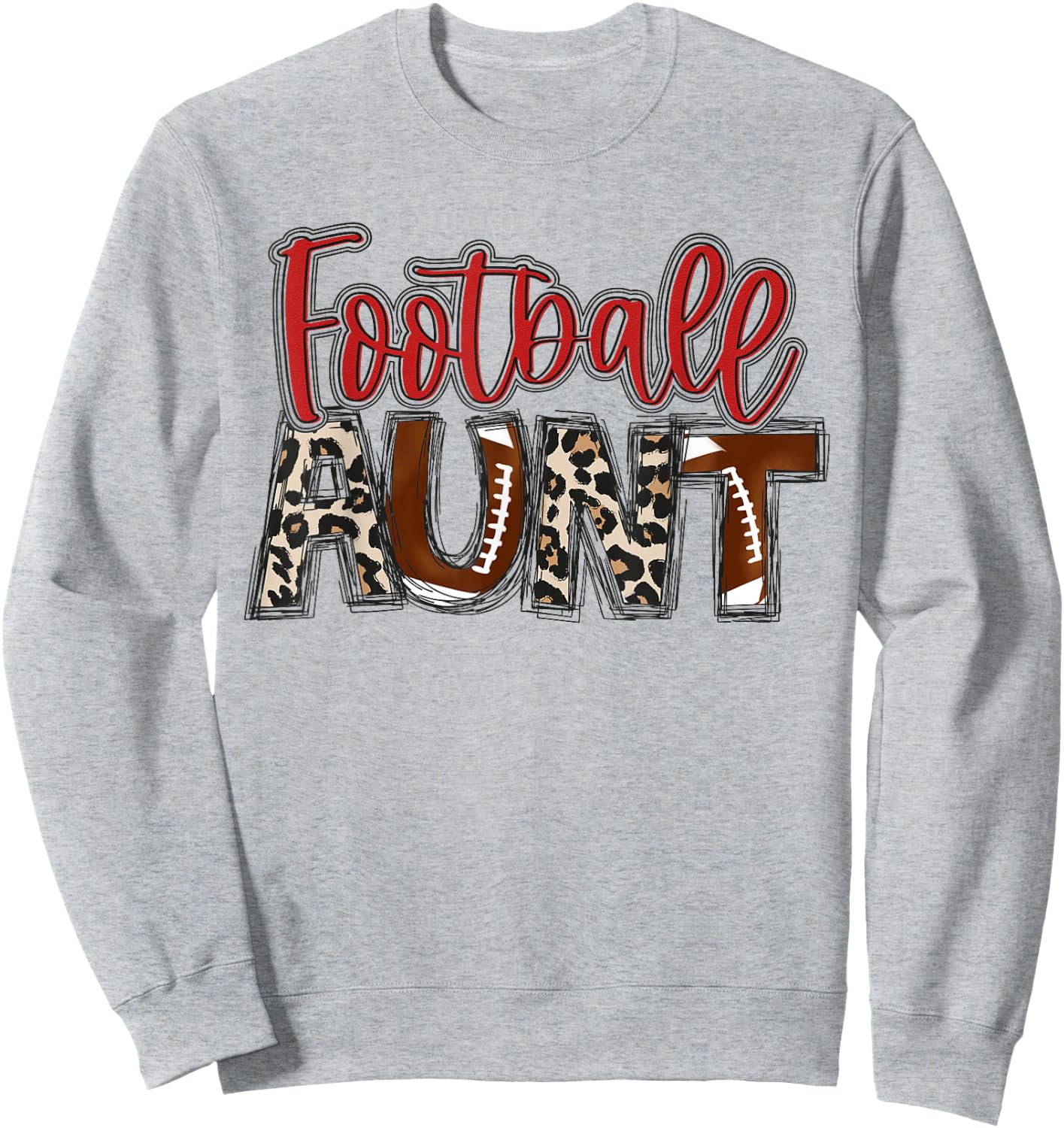 Football Aunt Leopard Red Auntie Family Football Player Sweatshirt - Sweatshirt | Ash