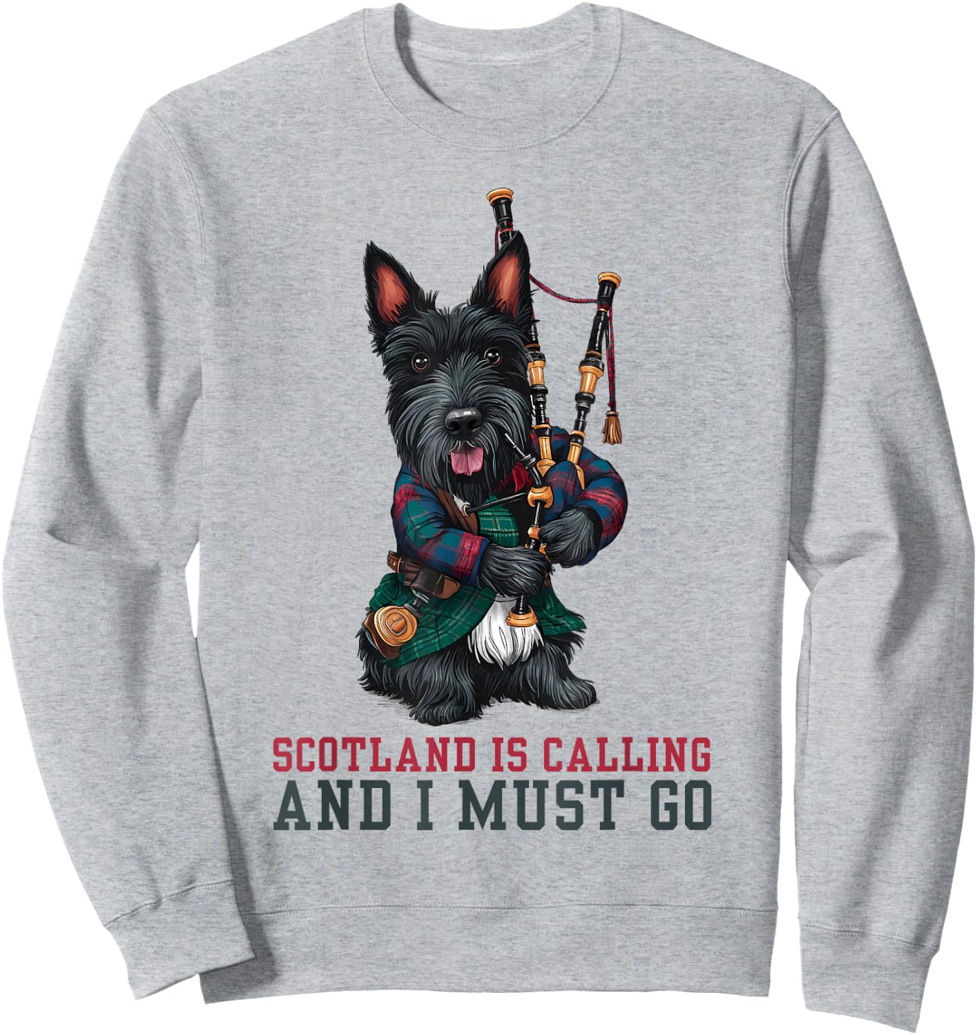 Scotland Is Calling and I Must Go Scottish Terrier Bagpipes Sweatshirt - Sweatshirt | Ash