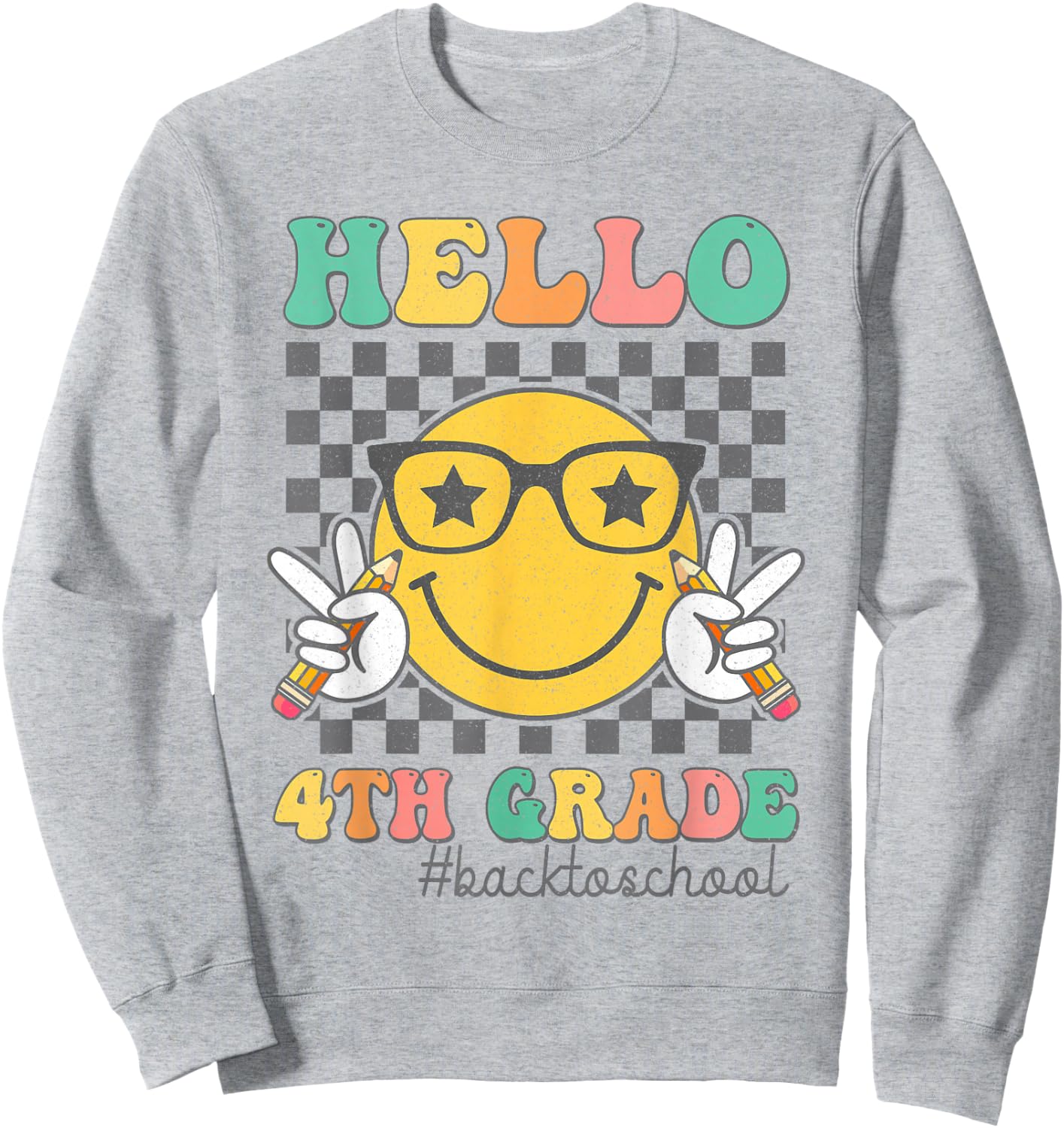 Hello 4th Grade Smile Face First Day Of School Fourth Grade Sweatshirt - Sweatshirt | Ash