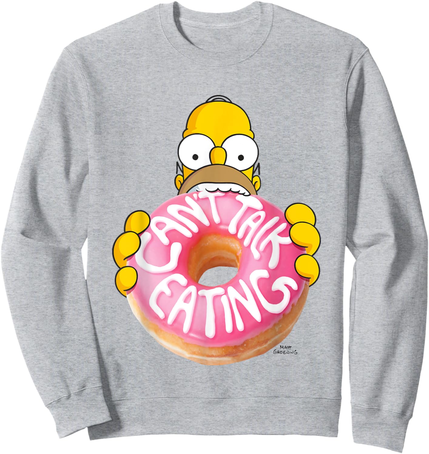The Simpsons Homer Can't Talk Eating Big Donut Chest Logo Sweatshirt - Sweatshirt | Ash