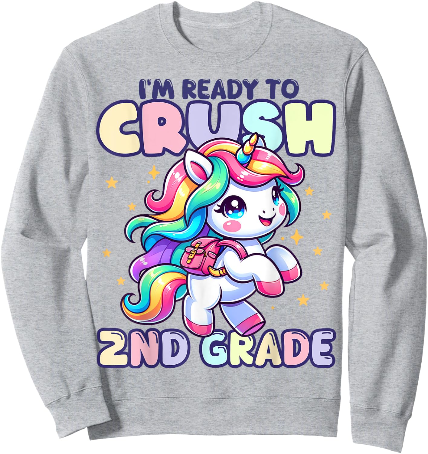 Crush 2nd Grade Girls Back to School Unicorn First Day Cute Sweatshirt - Sweatshirt | Ash