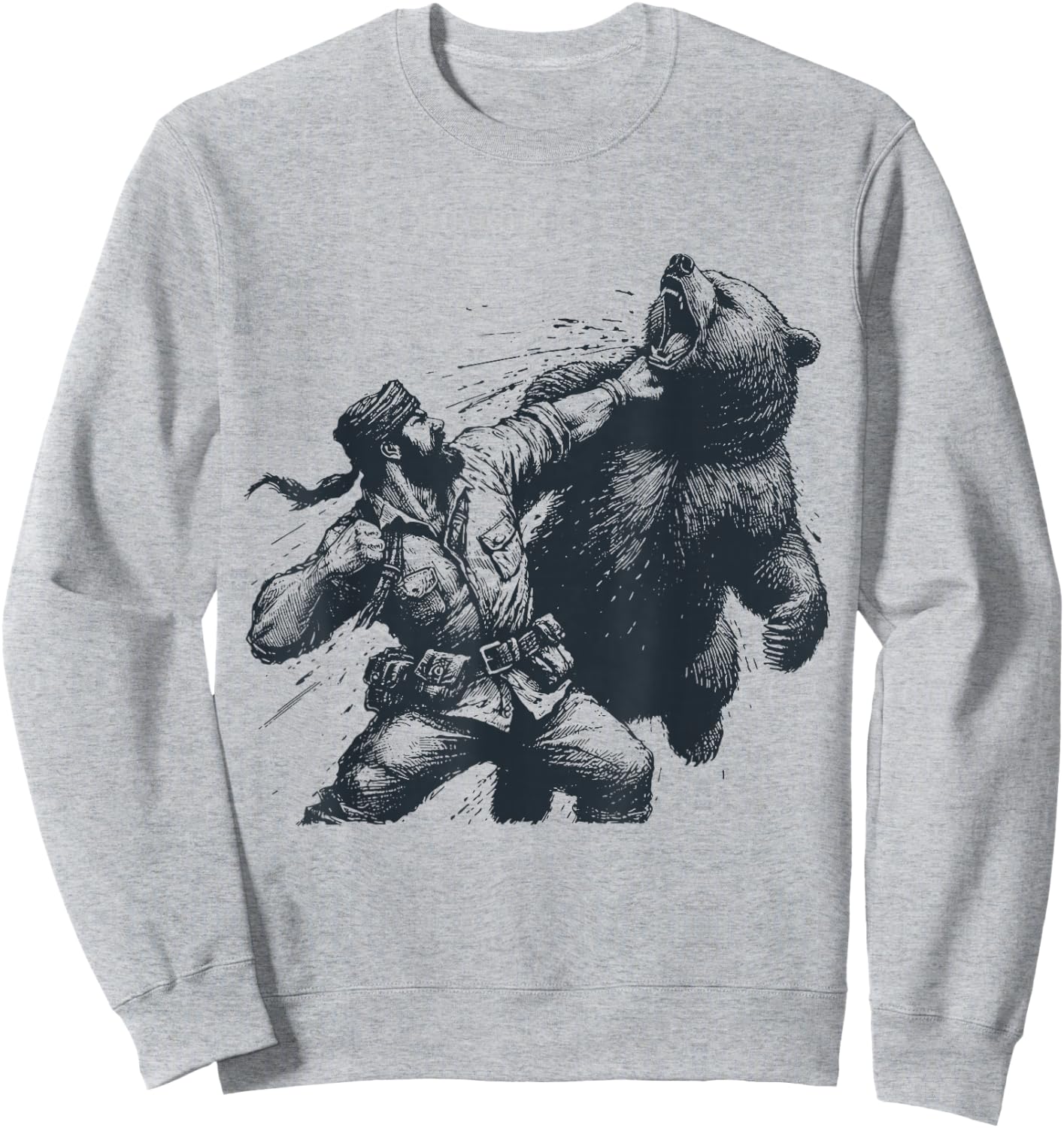 Bear Funny Man Punching Bear Retro Vintage Hunting Camping Sweatshirt - Sweatshirt | Ash