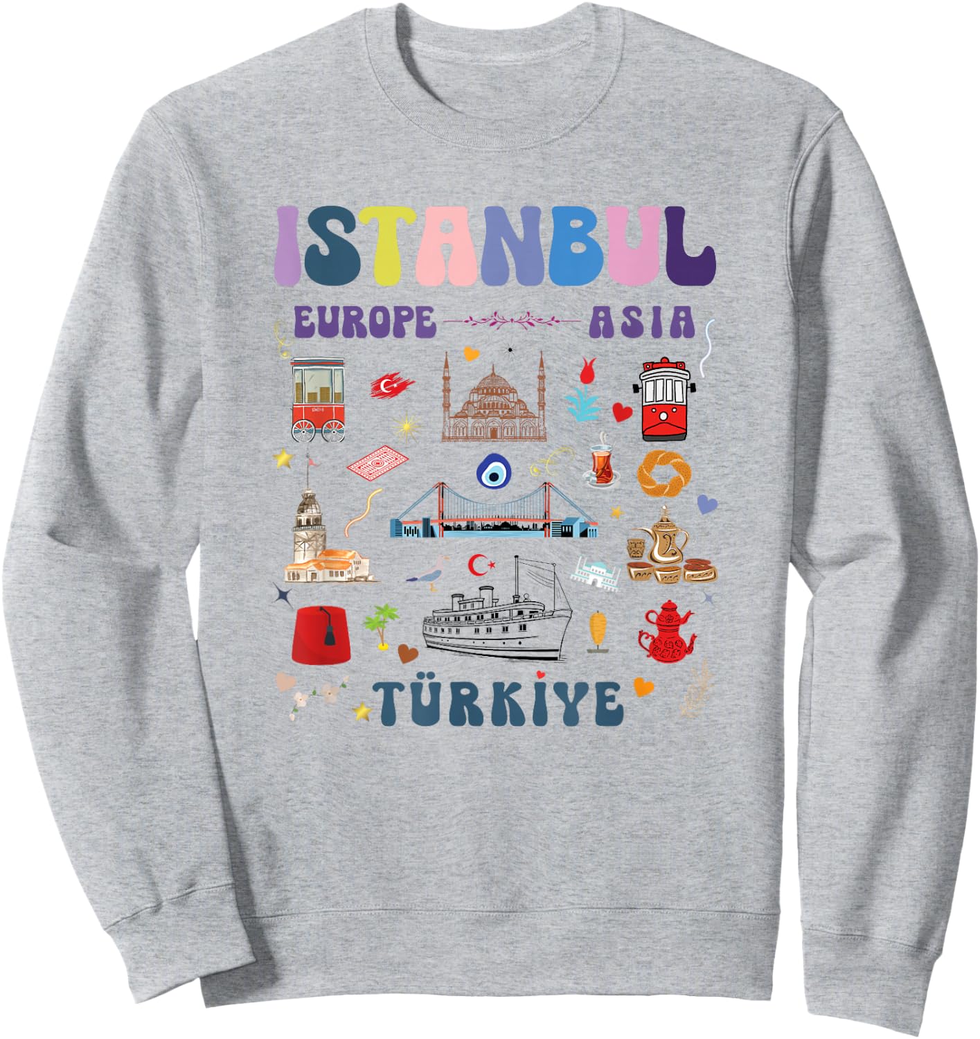 Istanbul Visit Turkiye light colors turkey vivid icons Sweatshirt - Sweatshirt | Ash