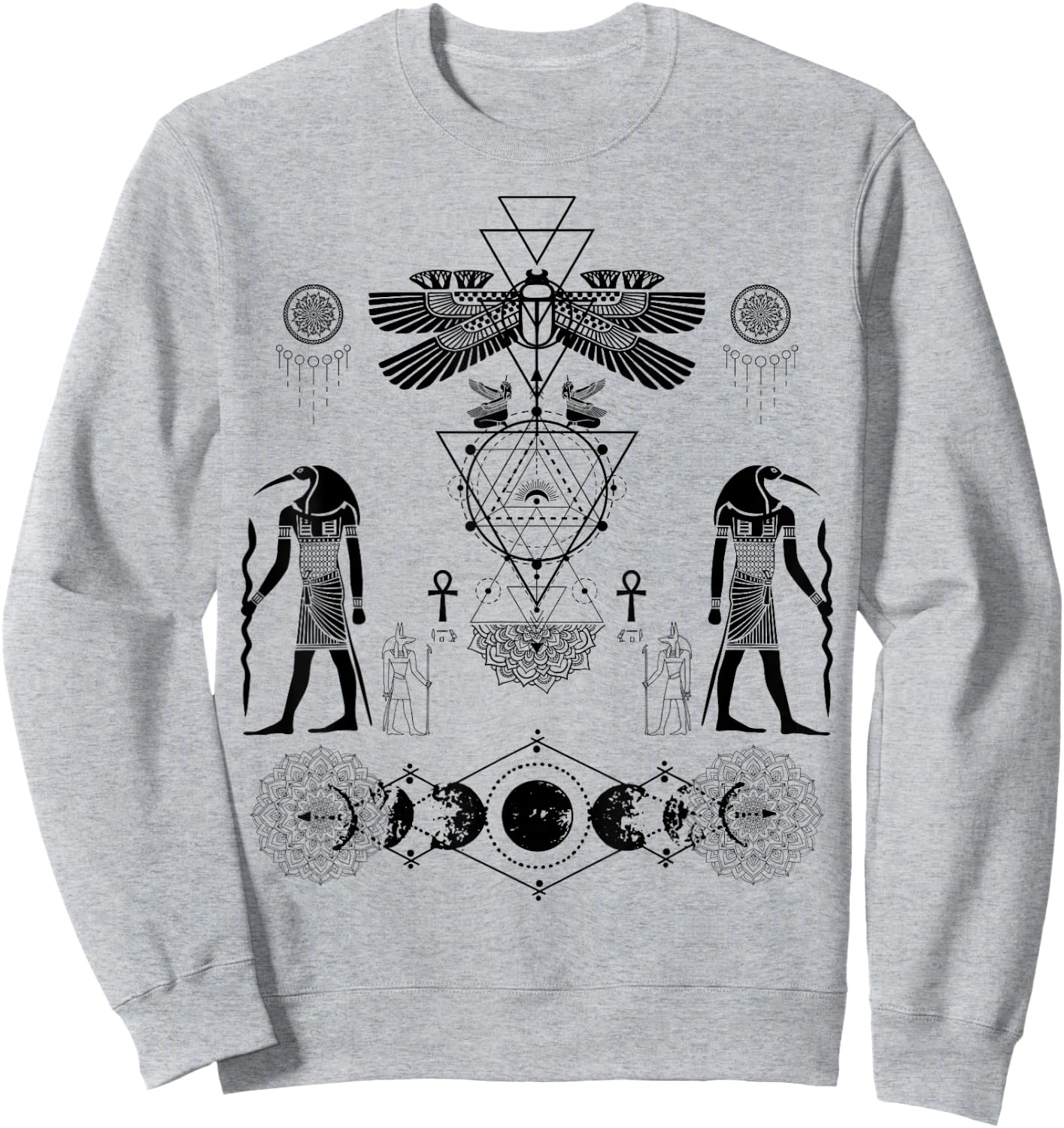 Ancient Kemetic Scarab Beetle Thoth Anubis Egyptian God Art Sweatshirt - Sweatshirt | Ash