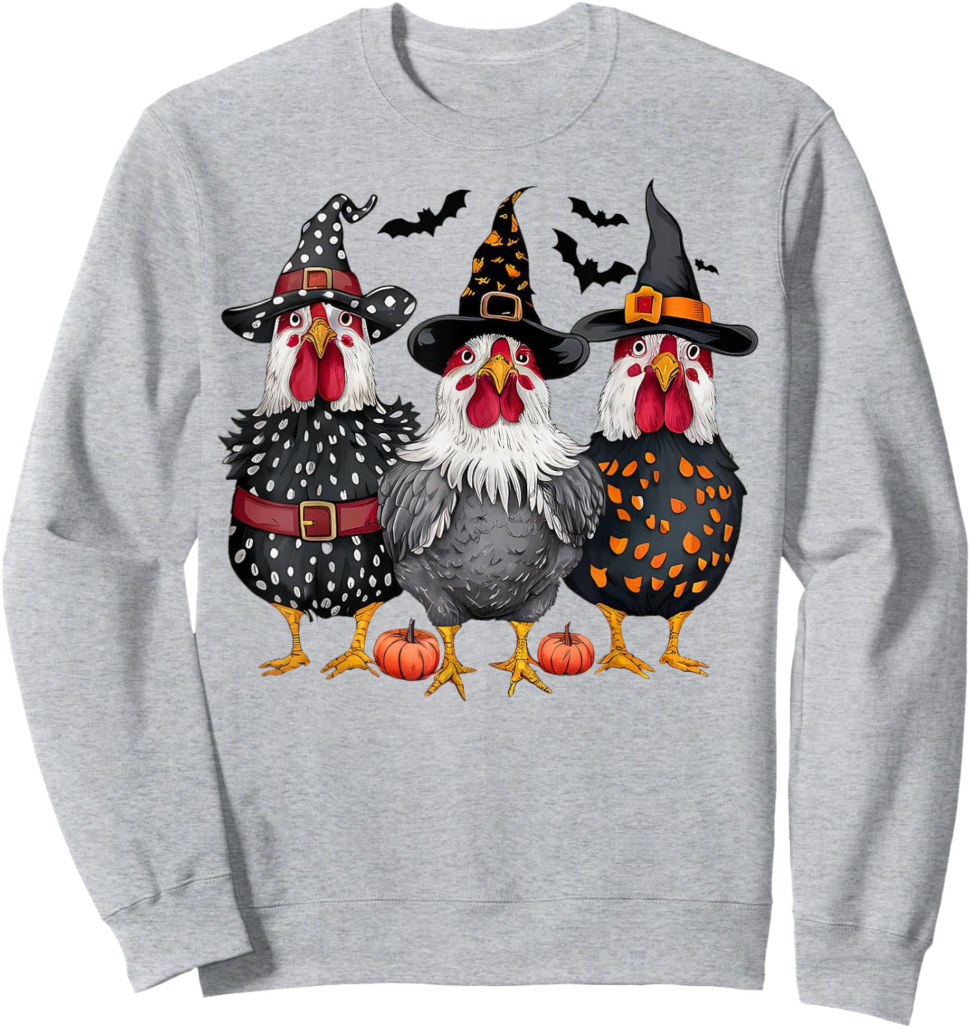 Retro Chicken Witch Hat Pumpkin Funny Halloween Women Sweatshirt - Sweatshirt | Ash