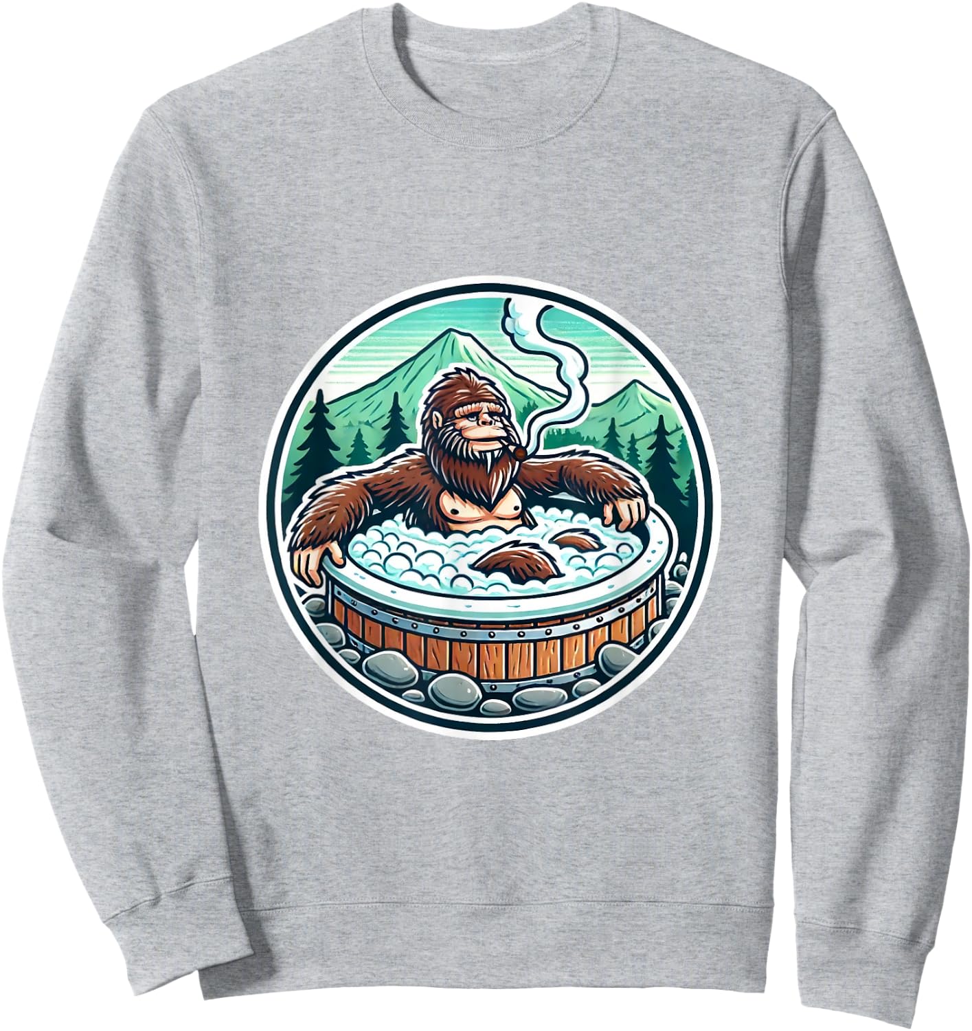 Unique Sasquatch Soaking Hot Tub Design Joke Humor Sweatshirt - Sweatshirt | Ash