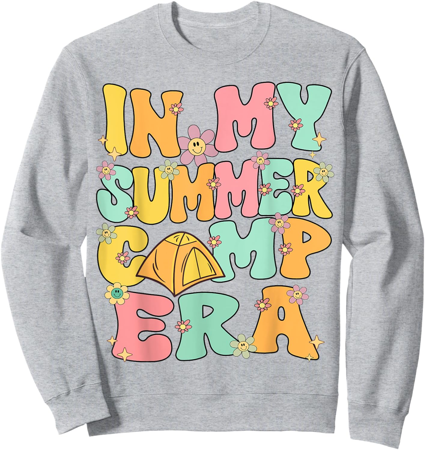 In My Summer Camp Era Retro Groovy Summer Camp Camping Funny Sweatshirt - Sweatshirt | Ash