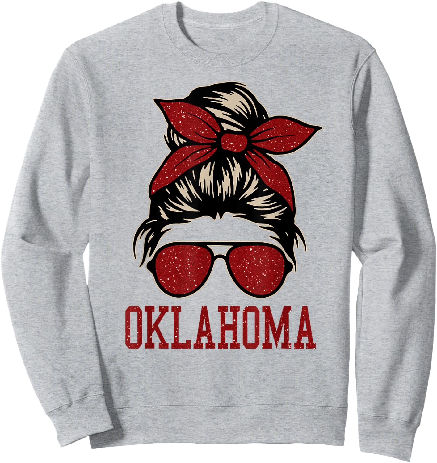 Oklahoma Women Girl Messy Bun Hair. Oklahoma US College Font Sweatshirt - Sweatshirt | Ash