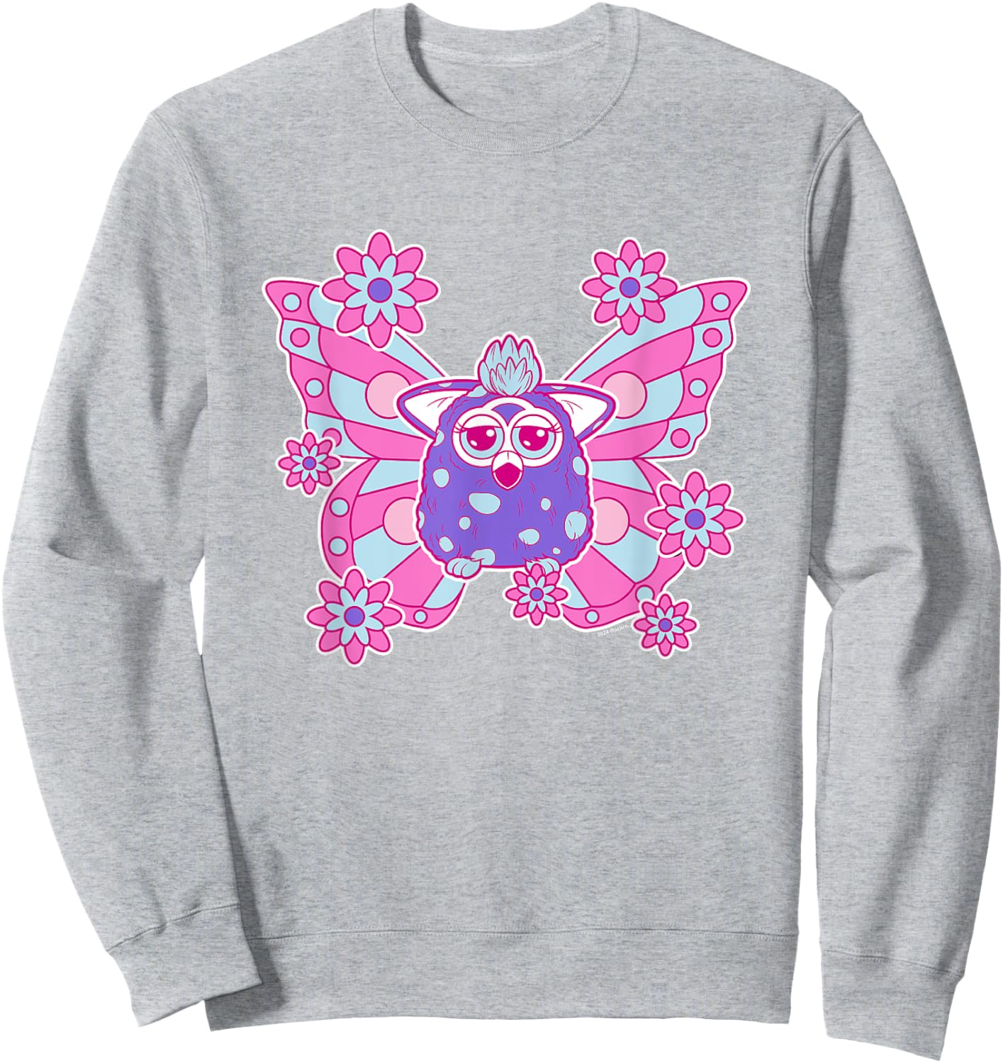 Furby Cute Purple Butterfly Floral Big Chest Logo Sweatshirt - Sweatshirt | Ash