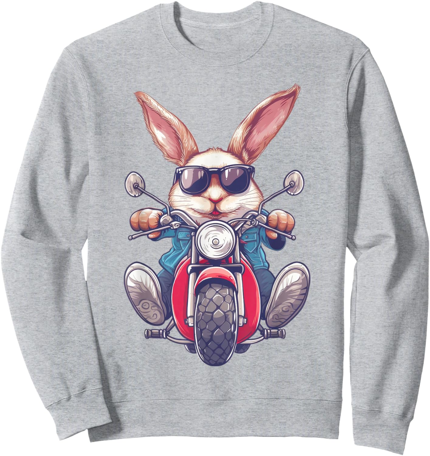Easter Bunny Rabbit with Sunglasses Riding Motorcycle Sweatshirt - Sweatshirt | Ash