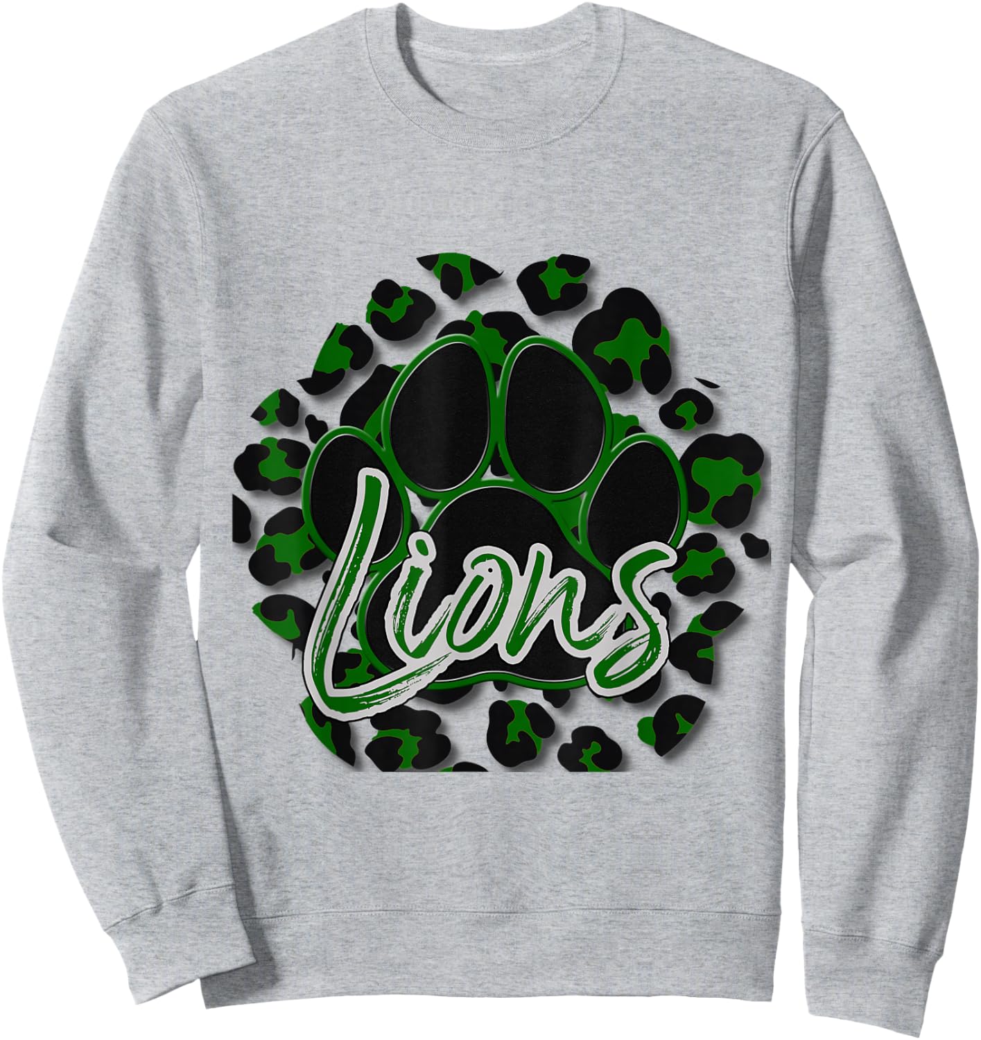 Lions Green Black Cheetah School Sports Fan Team Spirit Sweatshirt - Sweatshirt | Ash