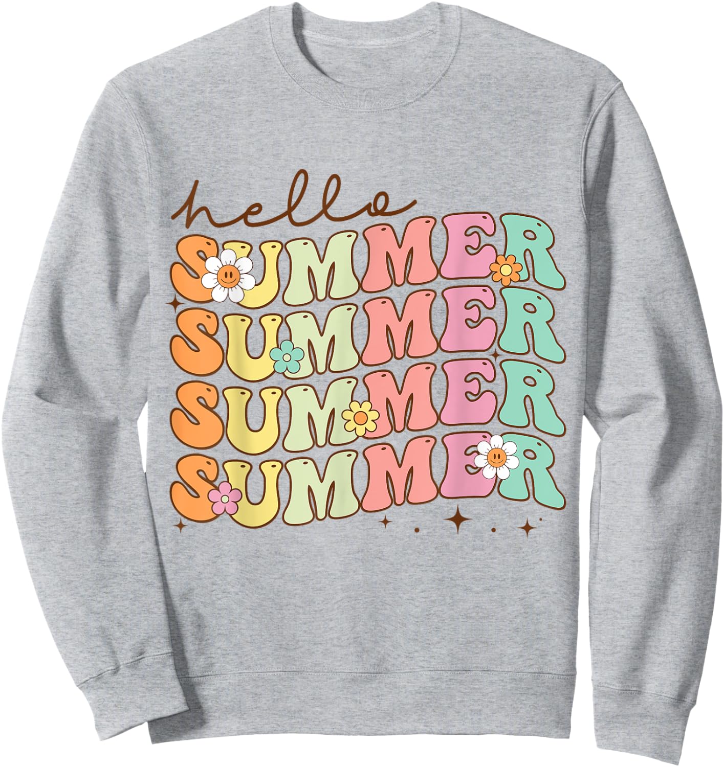 Retro Groovy Summer Women Men Kids Hello Summer Vacation Sweatshirt - Sweatshirt | Ash