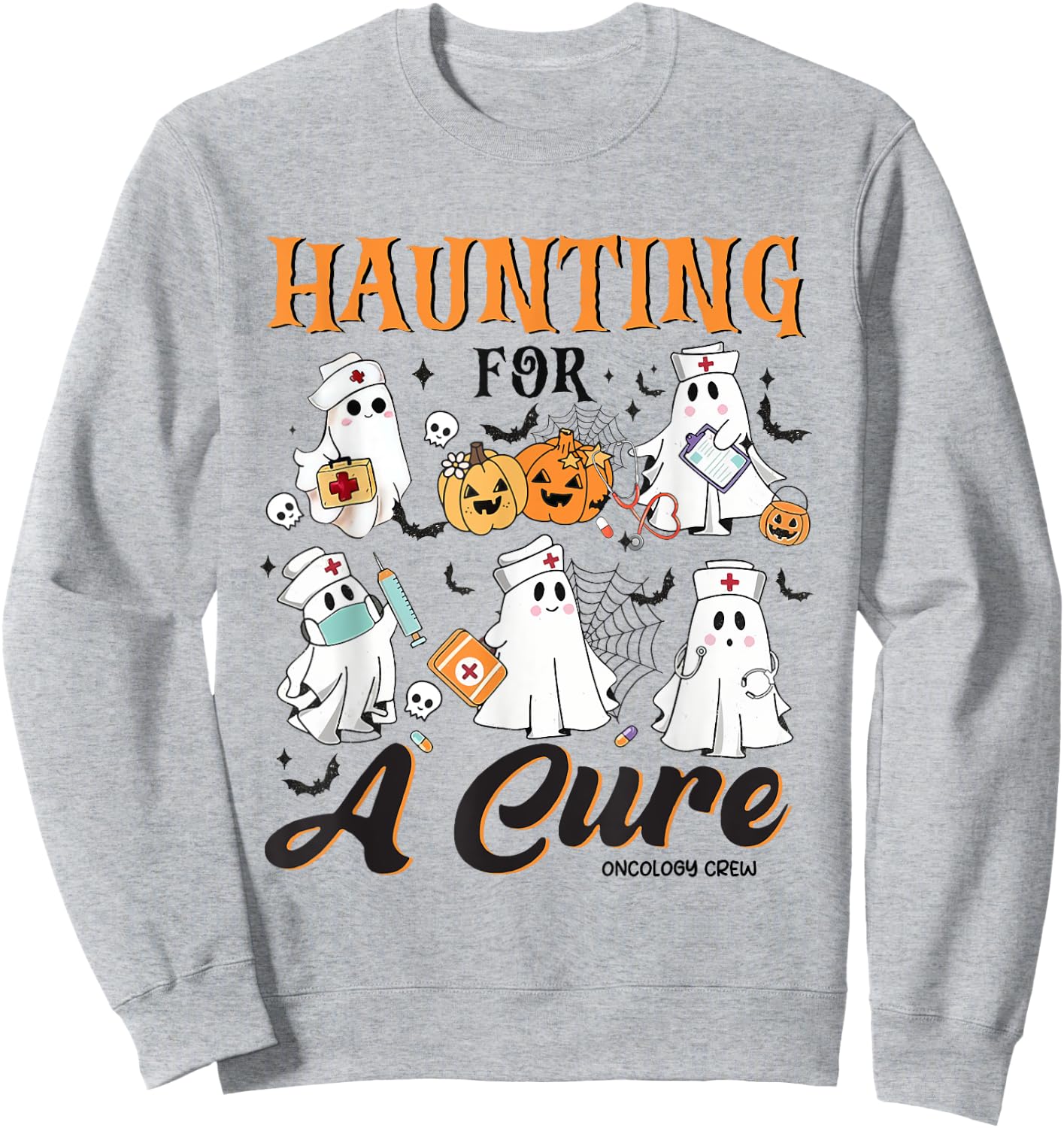 Oncology Nurse Halloween Spooky Heme Onc Rn Ghost Chemo Sweatshirt - Sweatshirt | Ash