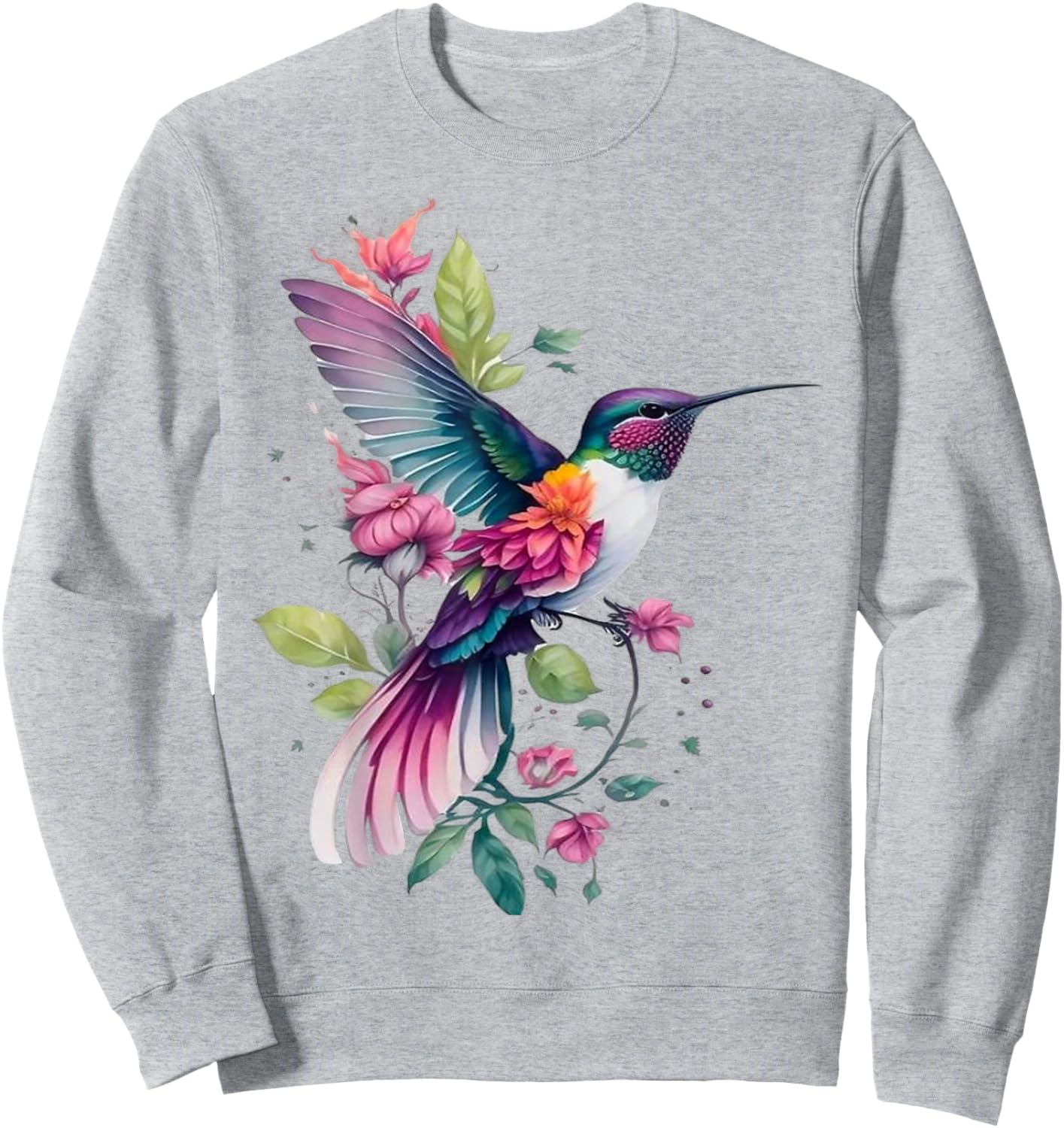 Floral Humming Bird Flowers Tie Dye Hummingbird Sweatshirt - Sweatshirt | Ash