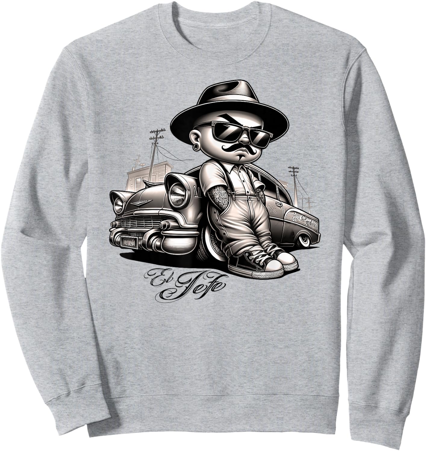 EL JEFE Bomba Lowrider Chicano Homie Tattoo Cholo Pachuco Sweatshirt - Sweatshirt | Ash