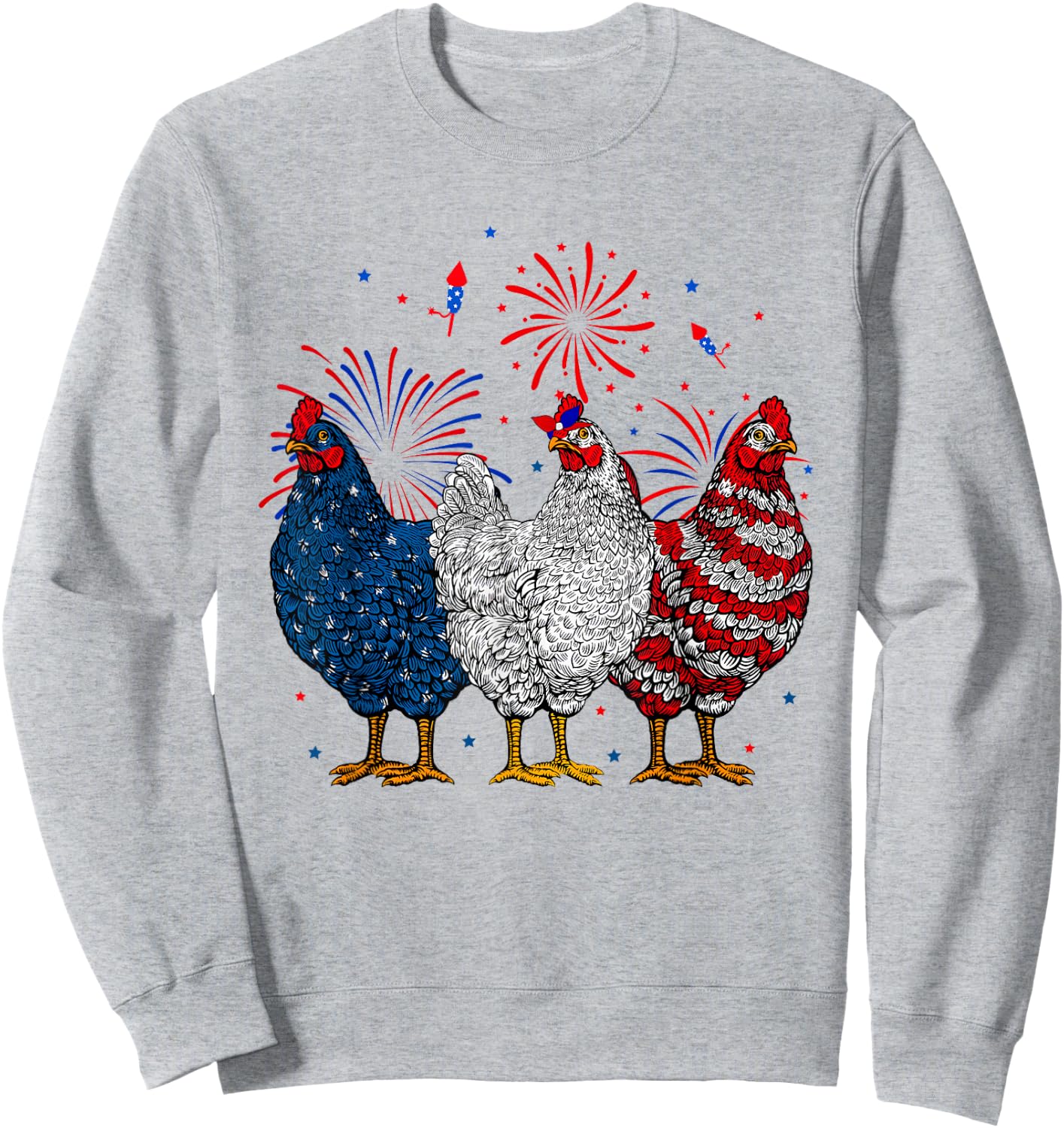 Chicken USA Flag Patriotic Chicken Lover 4th of July Sweatshirt - Sweatshirt | Ash