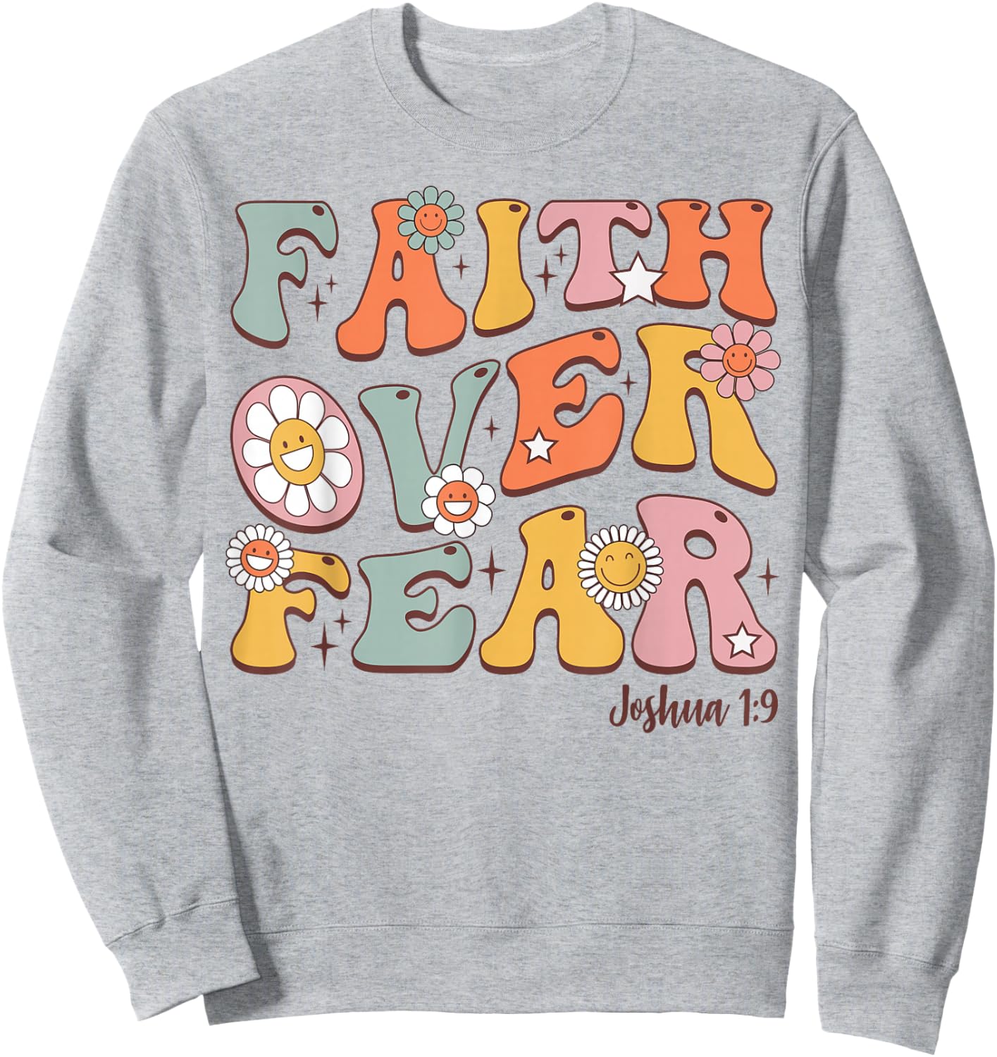 Christian-Shirt Girls Faith Over Fear Cute Jesus Kids Youth Sweatshirt - Sweatshirt | Ash