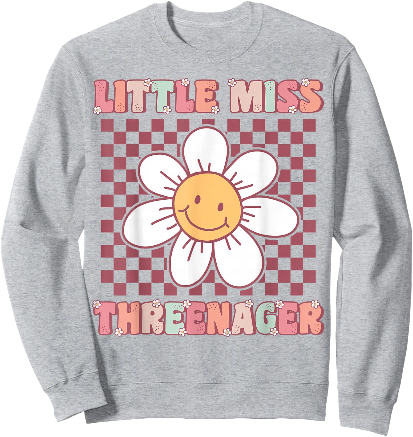 Little Miss Threenager Cute Groovy 3rd Birthday Party Flower Sweatshirt - Sweatshirt | Ash
