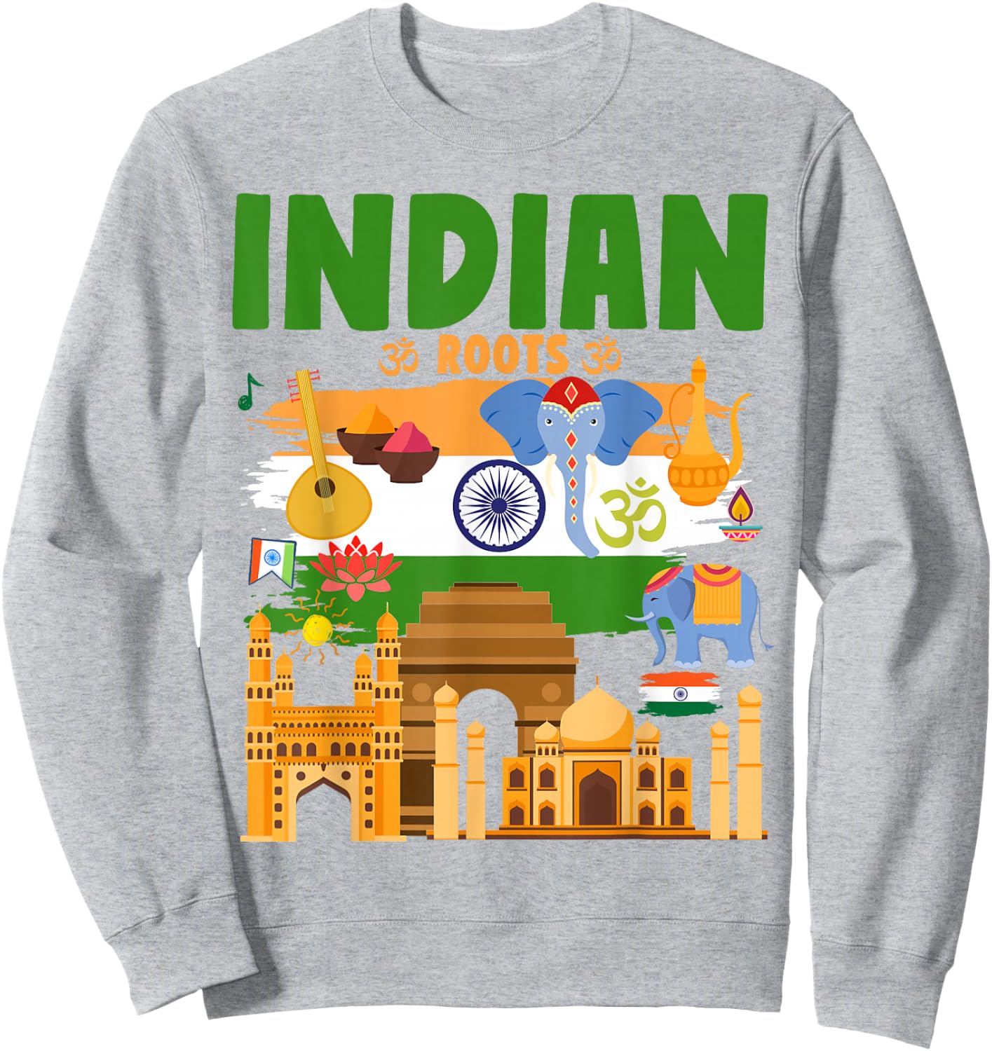 India Flag Outfit Idea For Kids With Elephant & Indian Roots Sweatshirt - Sweatshirt | Ash