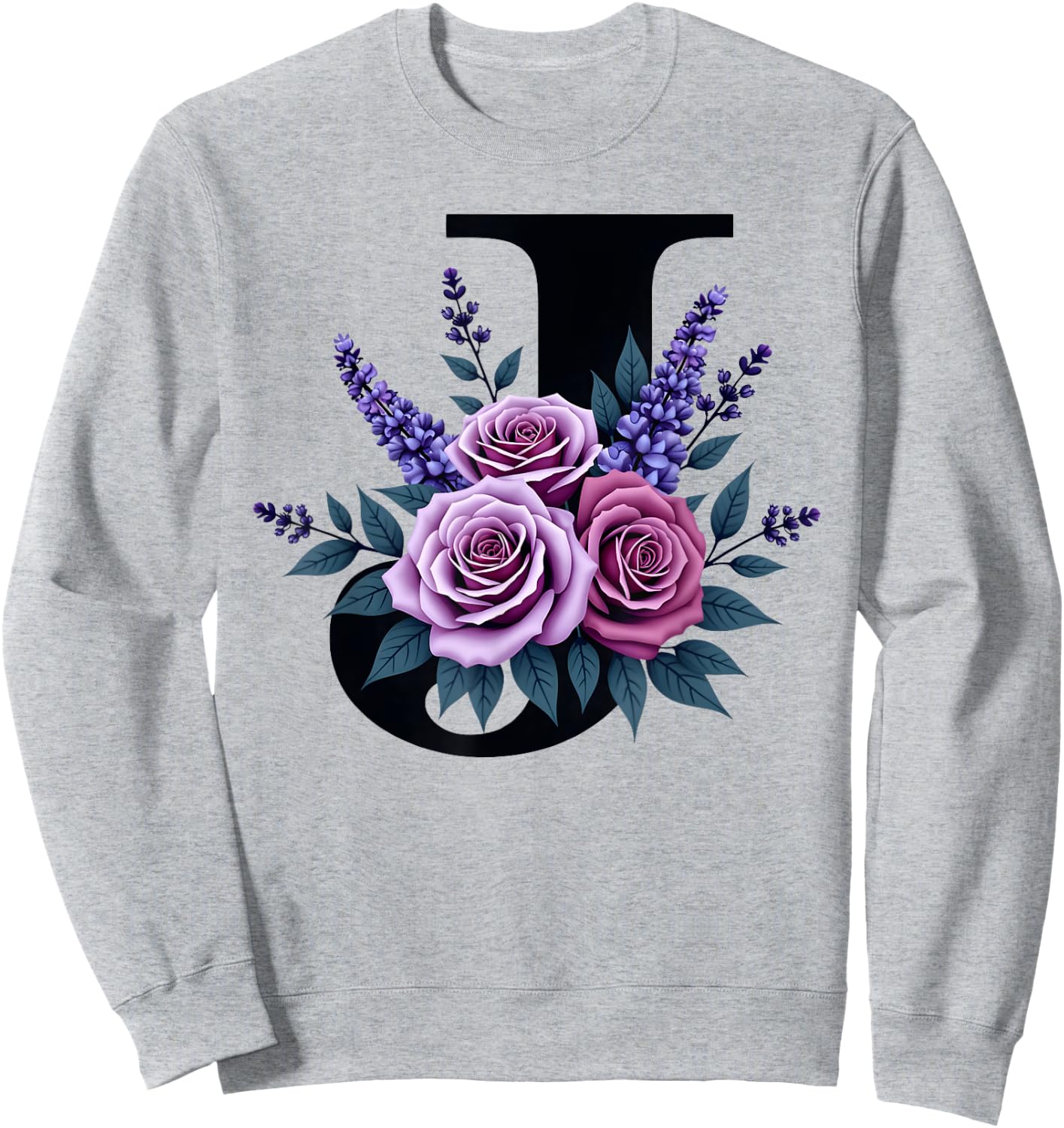 monogram initial name letter J purple roses lavender flowers Sweatshirt - Sweatshirt | Ash