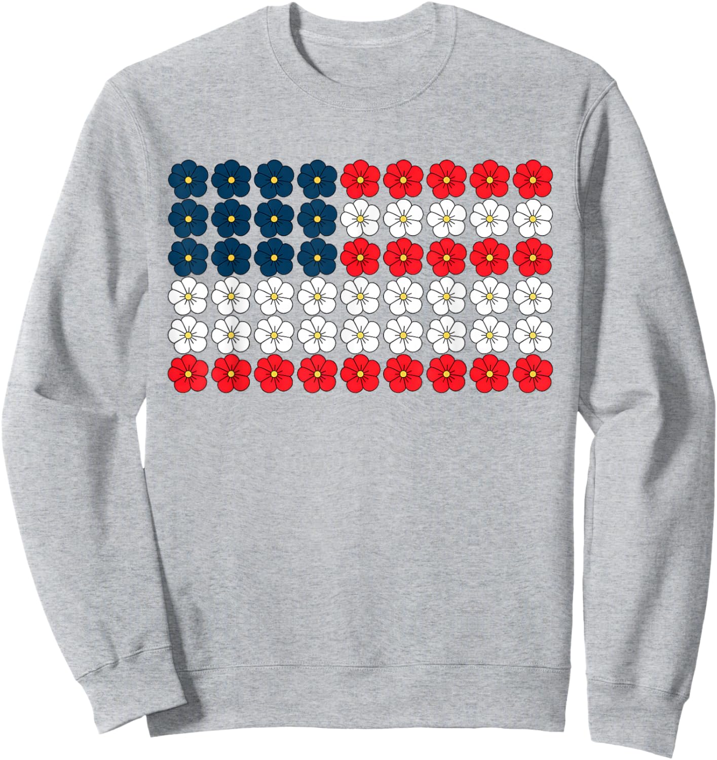 Floral Daisy American Flag USA 4th of July Patriotic Women Sweatshirt - Sweatshirt | Ash