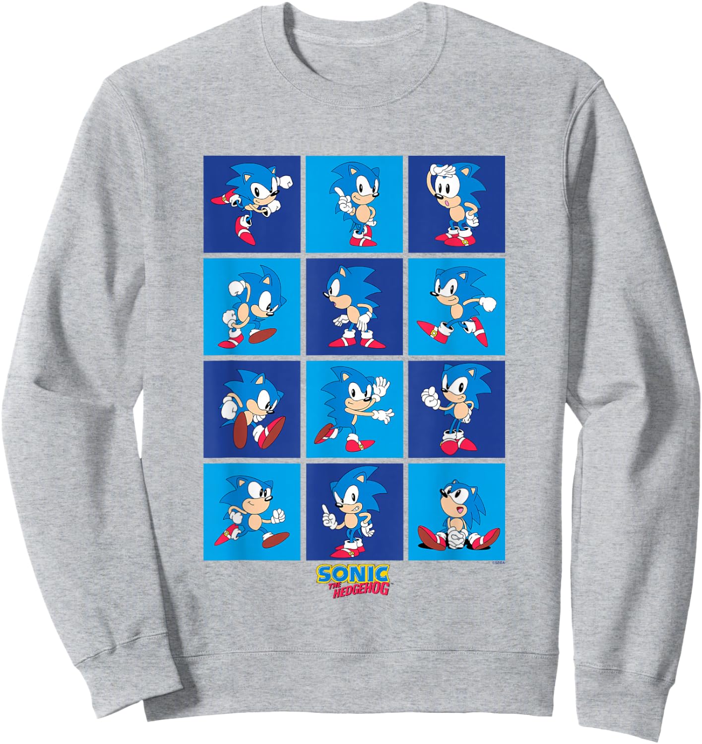 Sonic The Hedgehog Many Poses Of Sonic Retro Panels Sweatshirt - Sweatshirt | Ash