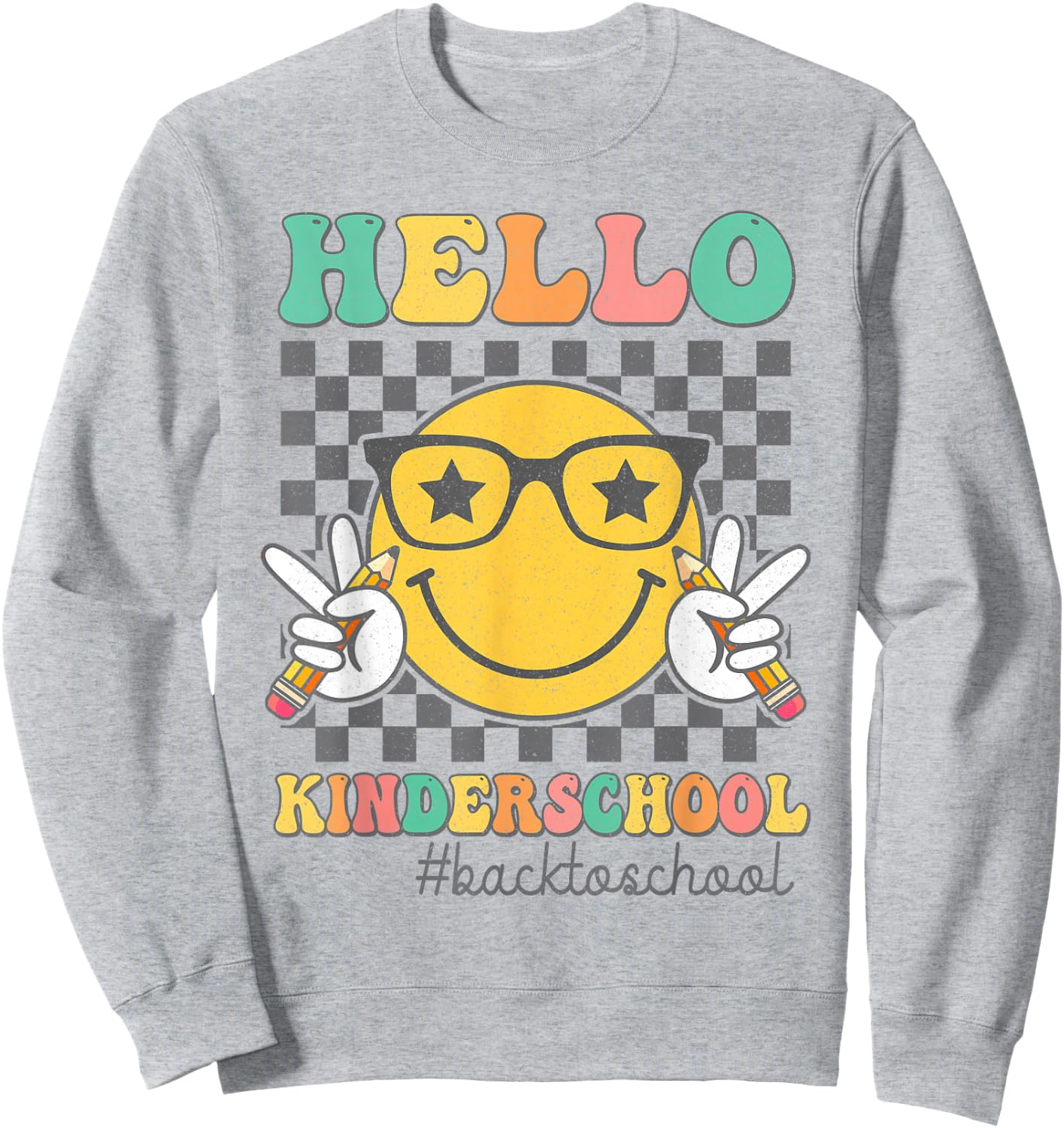 Hello Kindergarten Smile Face First Day Of School Girls Kids Sweatshirt - Sweatshirt | Ash