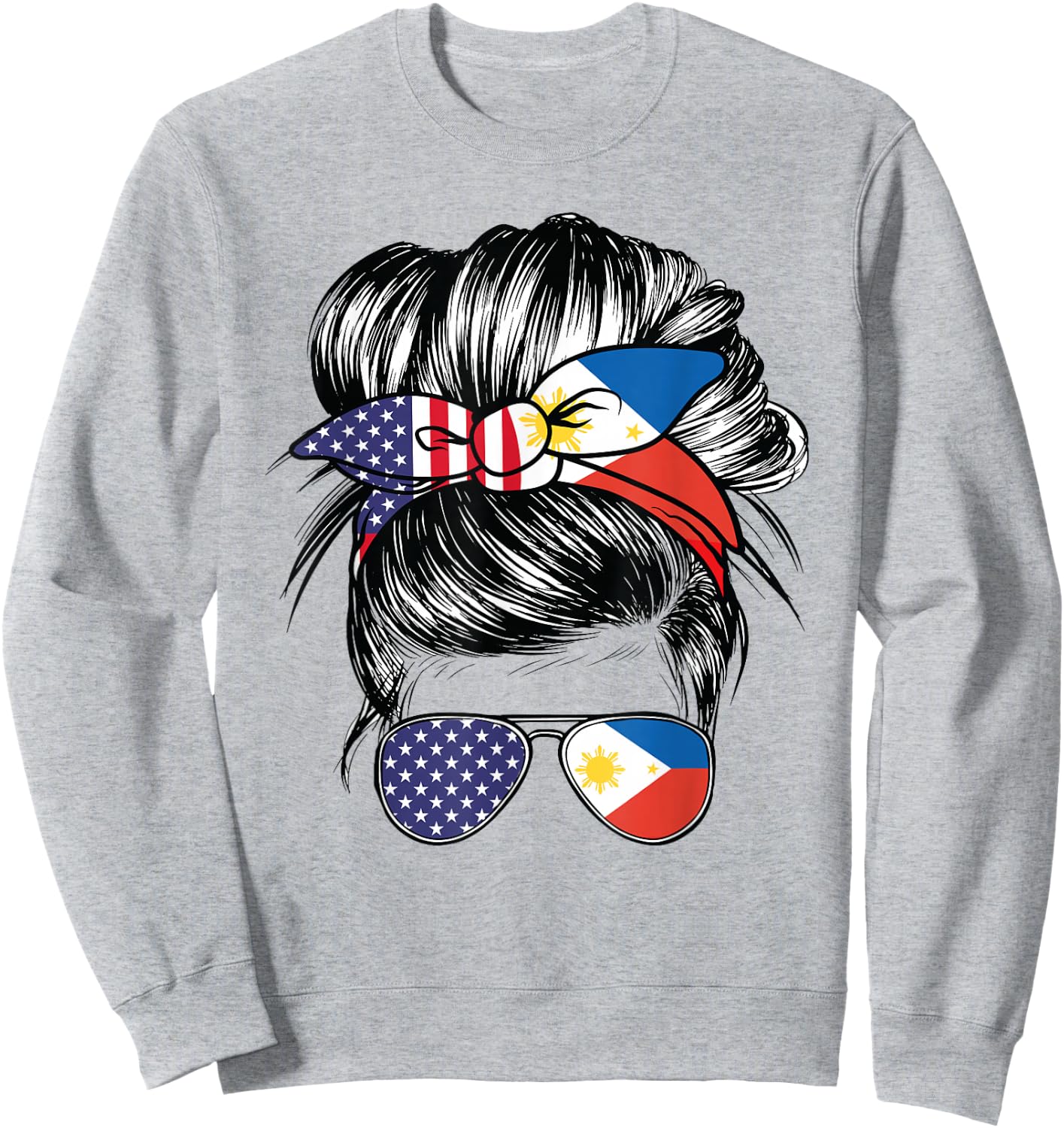 Philippines Flag American Women Girl USA Heritage Filipino Sweatshirt - Sweatshirt | Ash