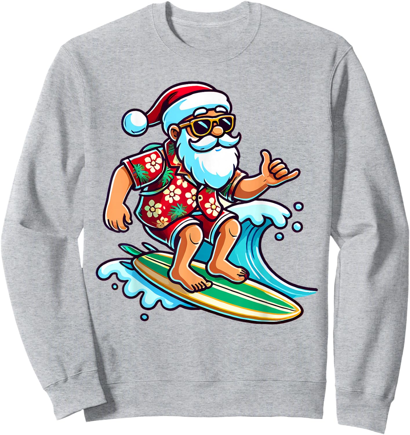 Cool Surfing Santa Christmas in July Summer Beach Party Sweatshirt - Sweatshirt | Ash