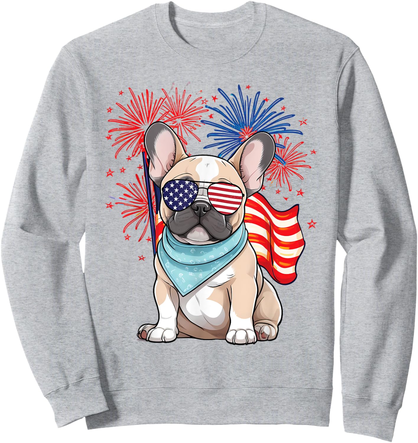 French Bulldog American Flag Frenchie Patriotic 4th of July Kids Men Sweatshirt - Sweatshirt | Ash