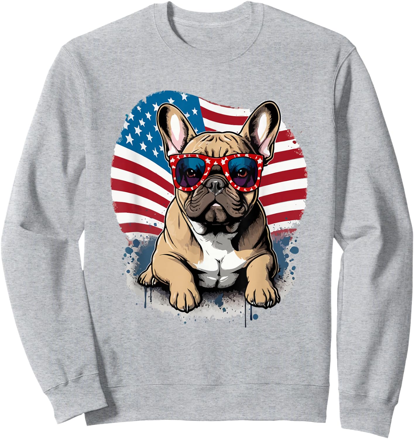 US Flag 4th July French Bulldog Sunglasses Women Sweatshirt - Sweatshirt | Ash