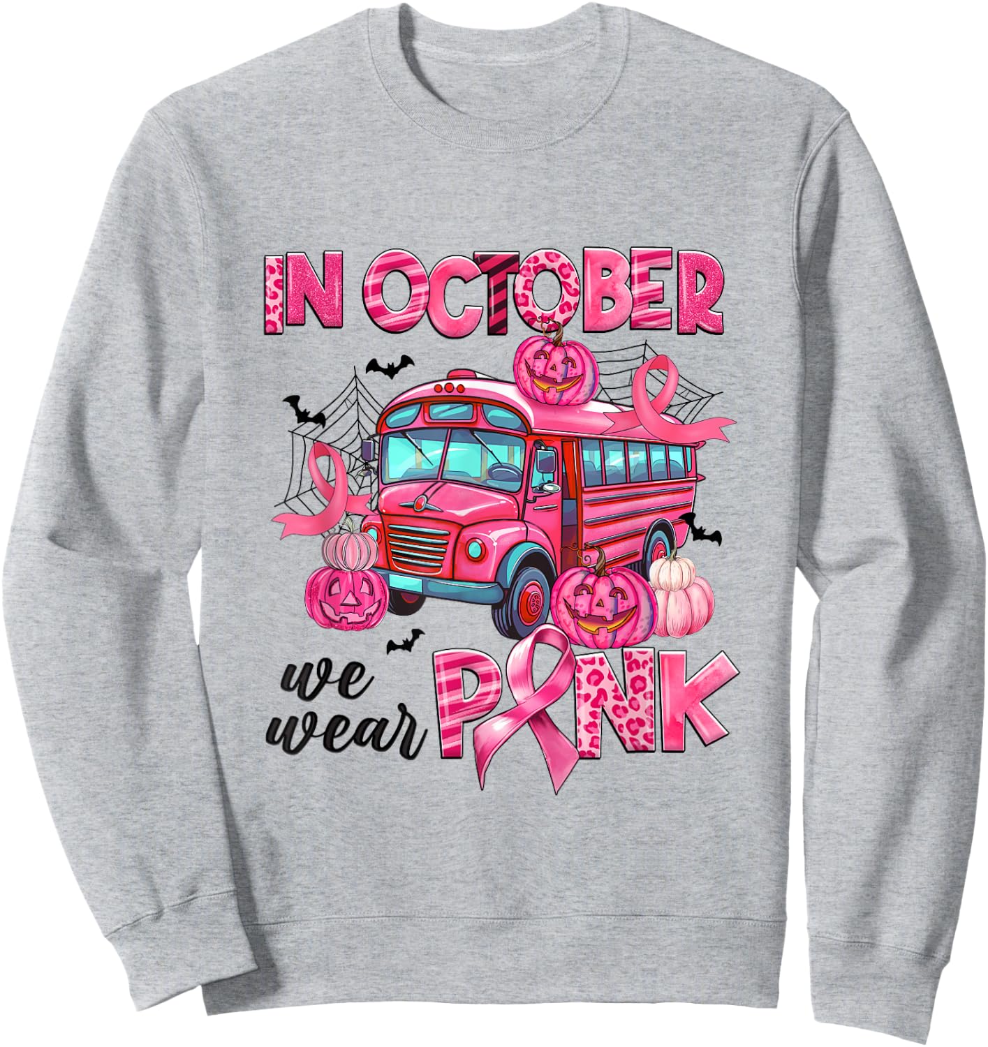 In October We Wear Pink Bus Driver Leopard Breast Cancer Sweatshirt - Sweatshirt | Ash