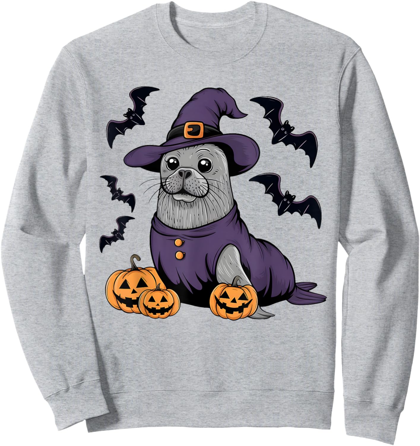 Pumpkin Bat Witch Costume Sea Lion Halloween Sweatshirt - Sweatshirt | Ash