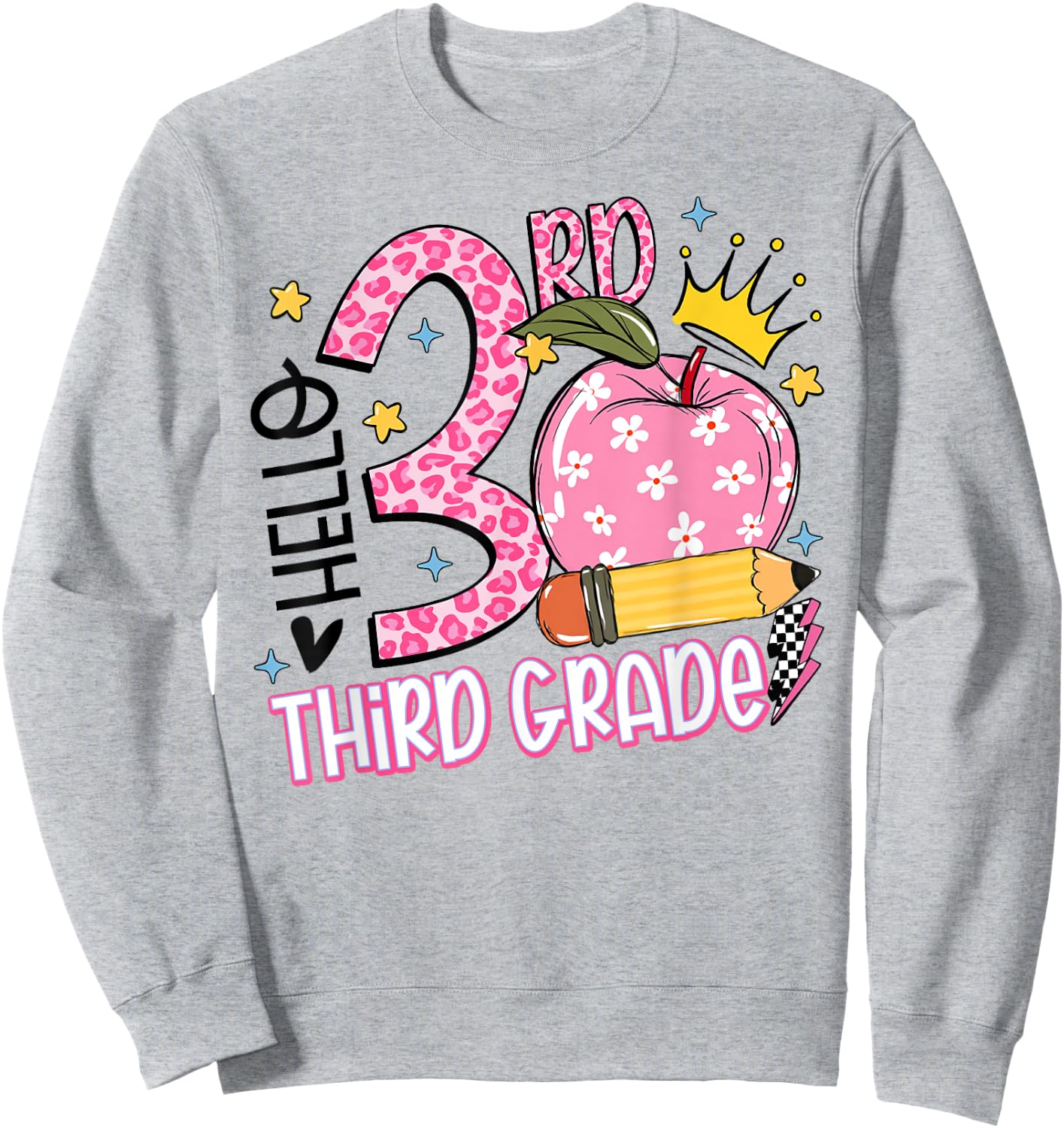 Hello 3rd Third Grade Back To School Pink Leopard Teacher Men Women Girls Kids Sweatshirt - Sweatshirt | Ash