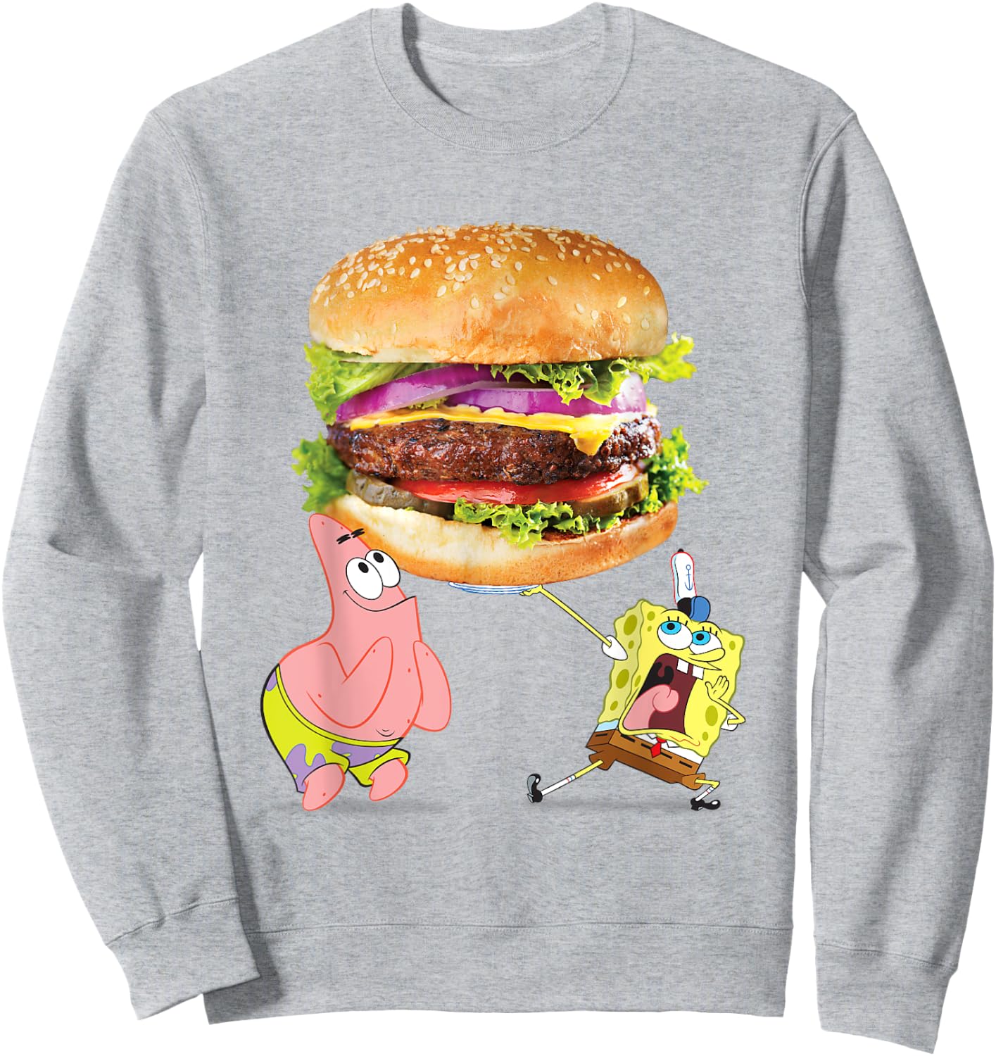SpongeBob SquarePants & Patrick Star Giant Photo Real Burger Sweatshirt - Sweatshirt | Ash