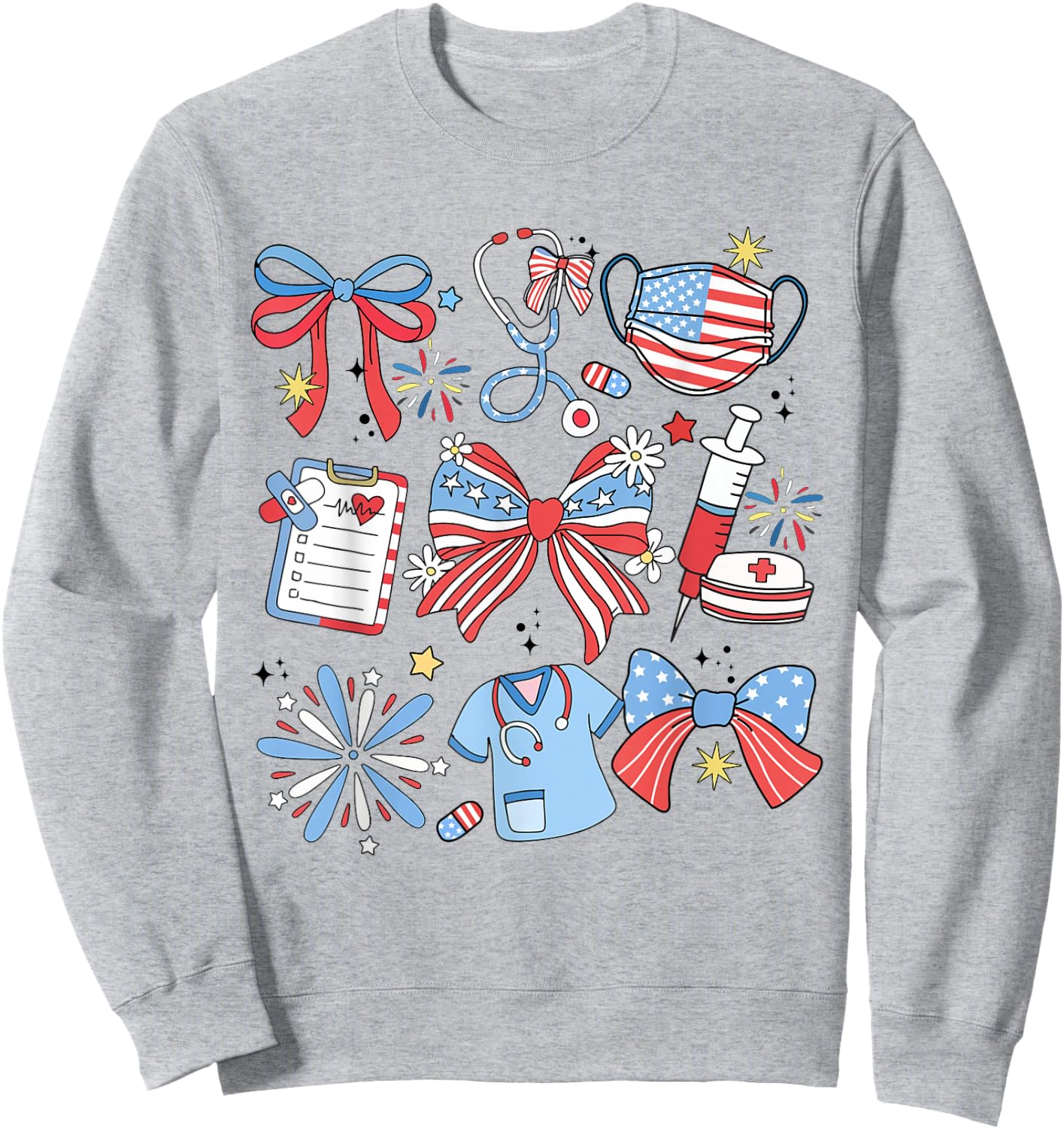 Coquette Bow 4th July Nurse ICU Nurse CRNA Surgical Medical Sweatshirt - Sweatshirt | Ash