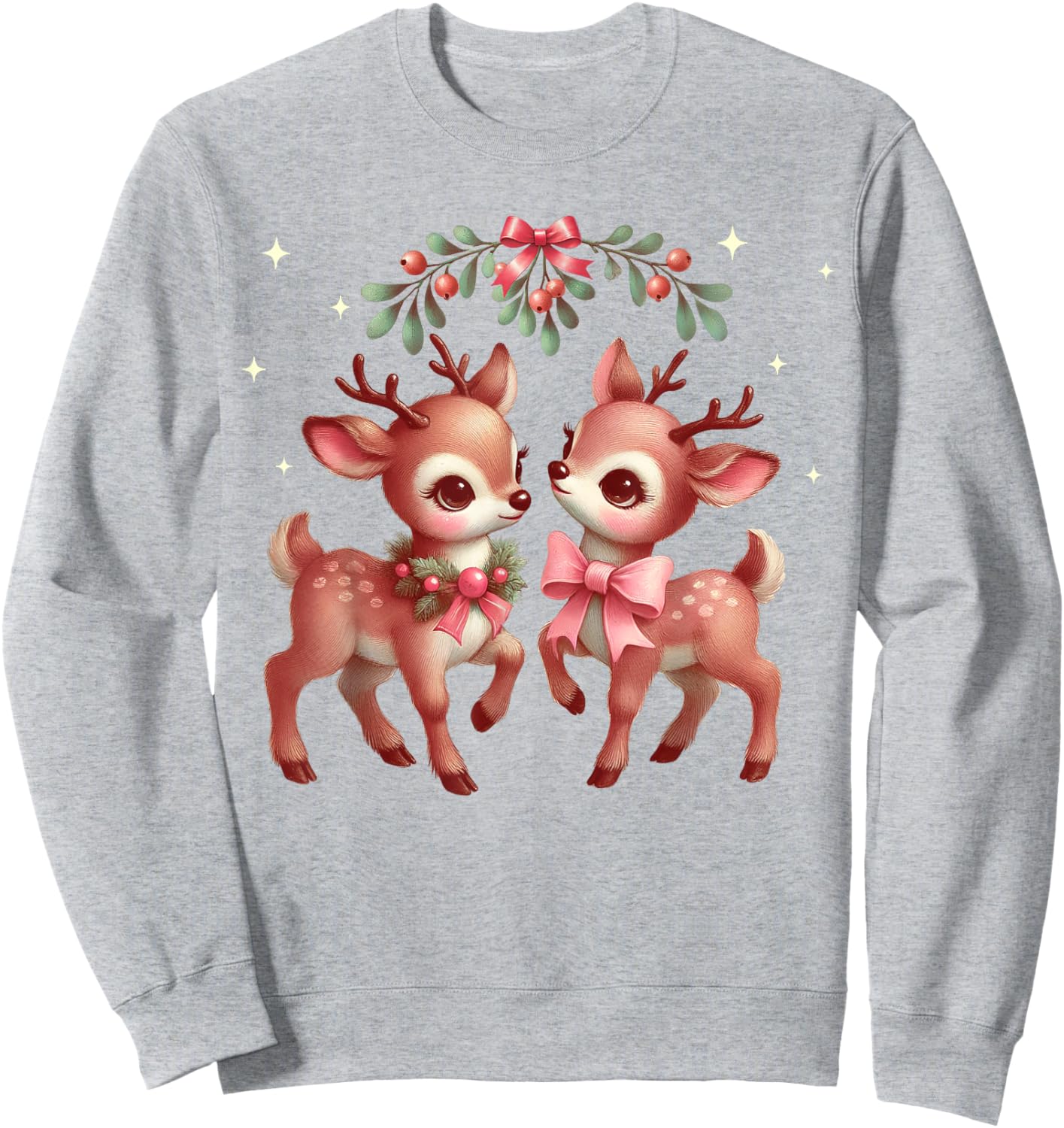 Retro Reindeer Pink Christmas Vintage Kitten Baby Deer Sweatshirt - Sweatshirt | Ash