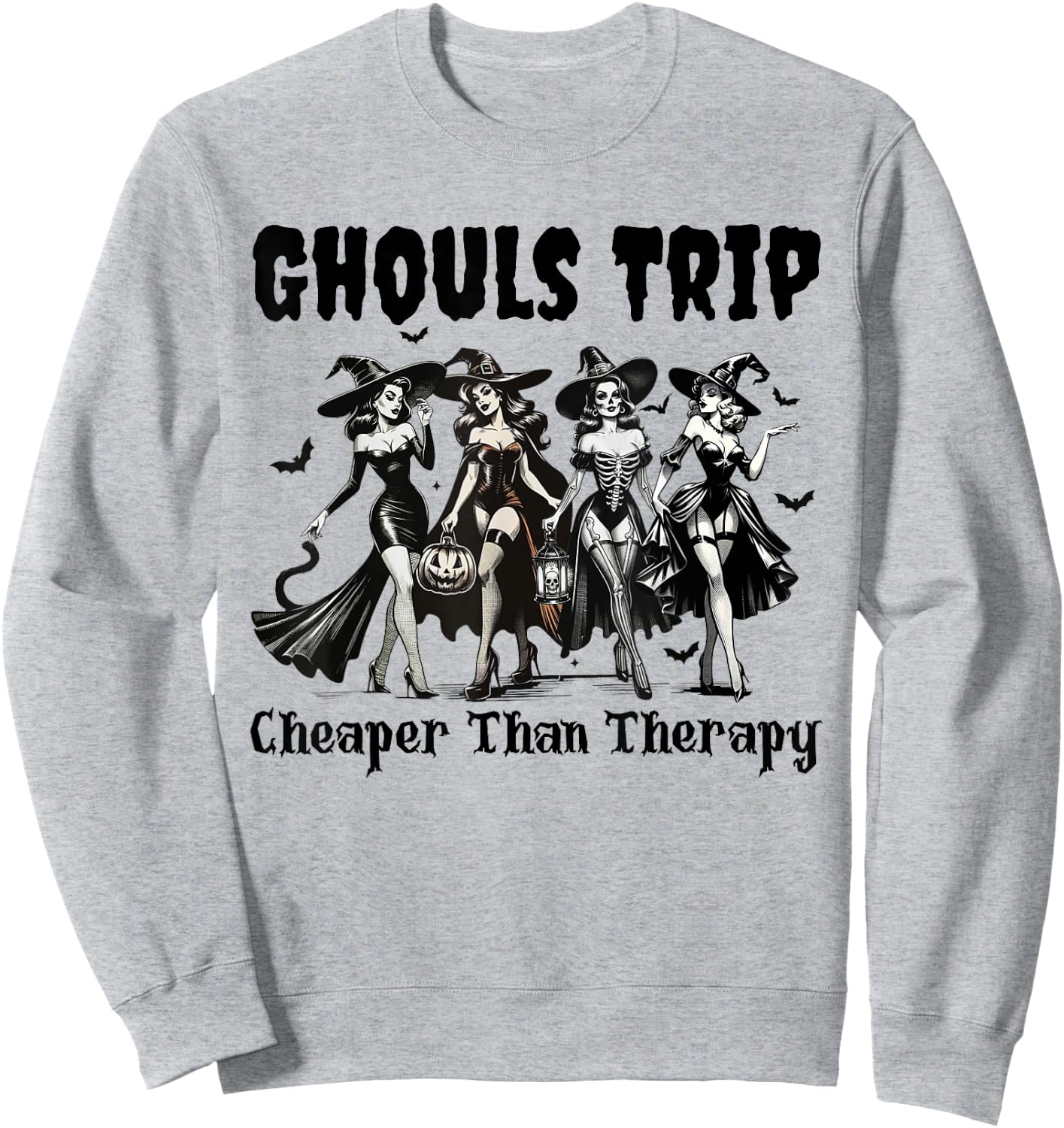 Vintage Ghouls Trip Cheaper Than Witch Therapy Halloween Sweatshirt - Sweatshirt | Ash