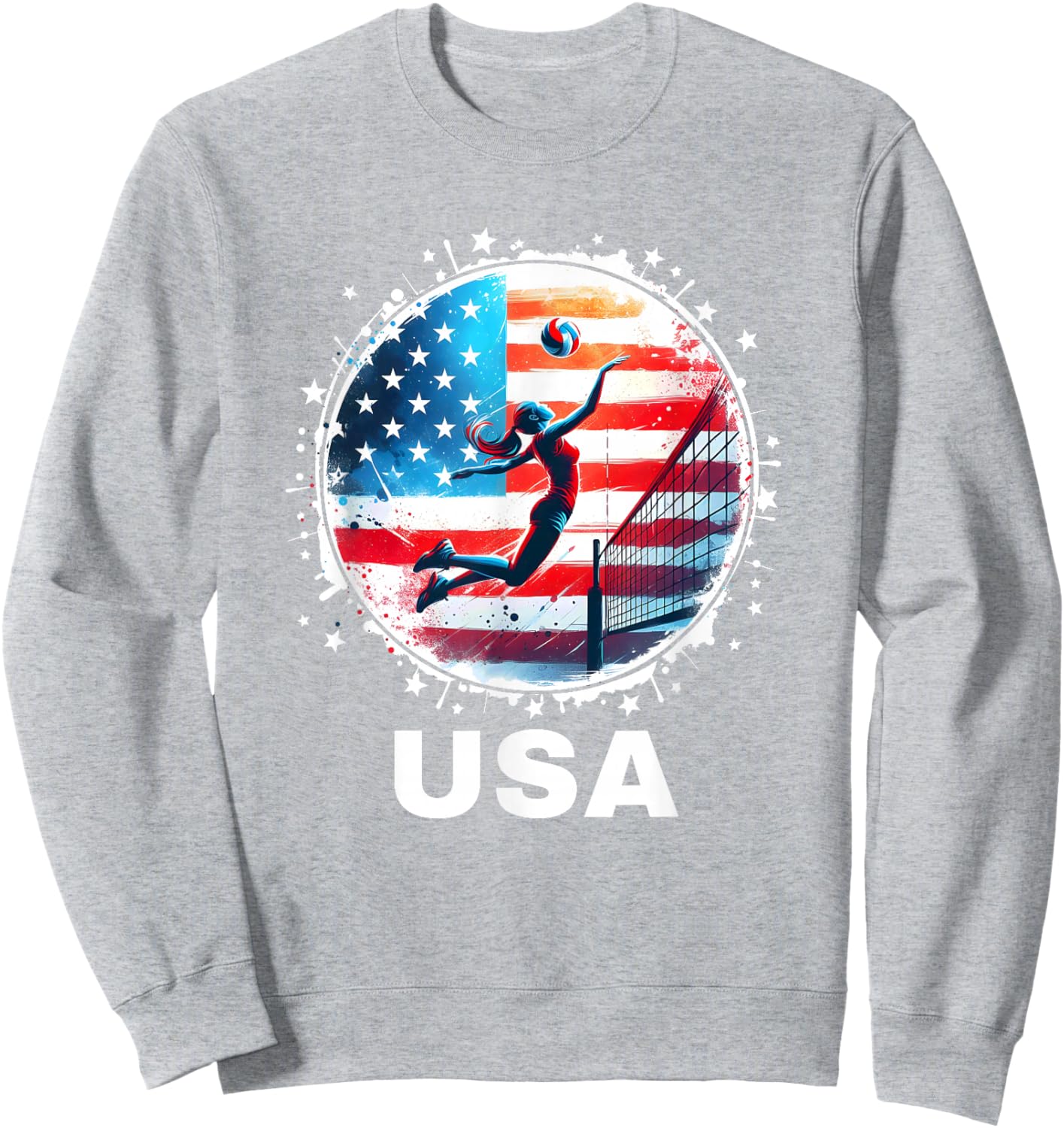 USA Women United States American Flag Volleyball USA Team Sweatshirt - Sweatshirt | Ash