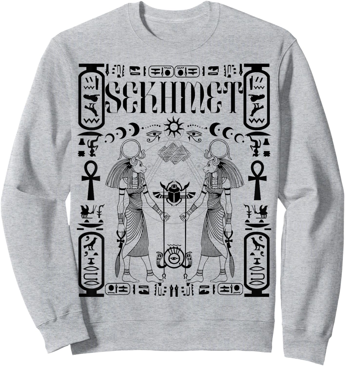 Sacred Geometry Science Egyptian Goddess Sekhmet Ankh Sweatshirt - Sweatshirt | Ash